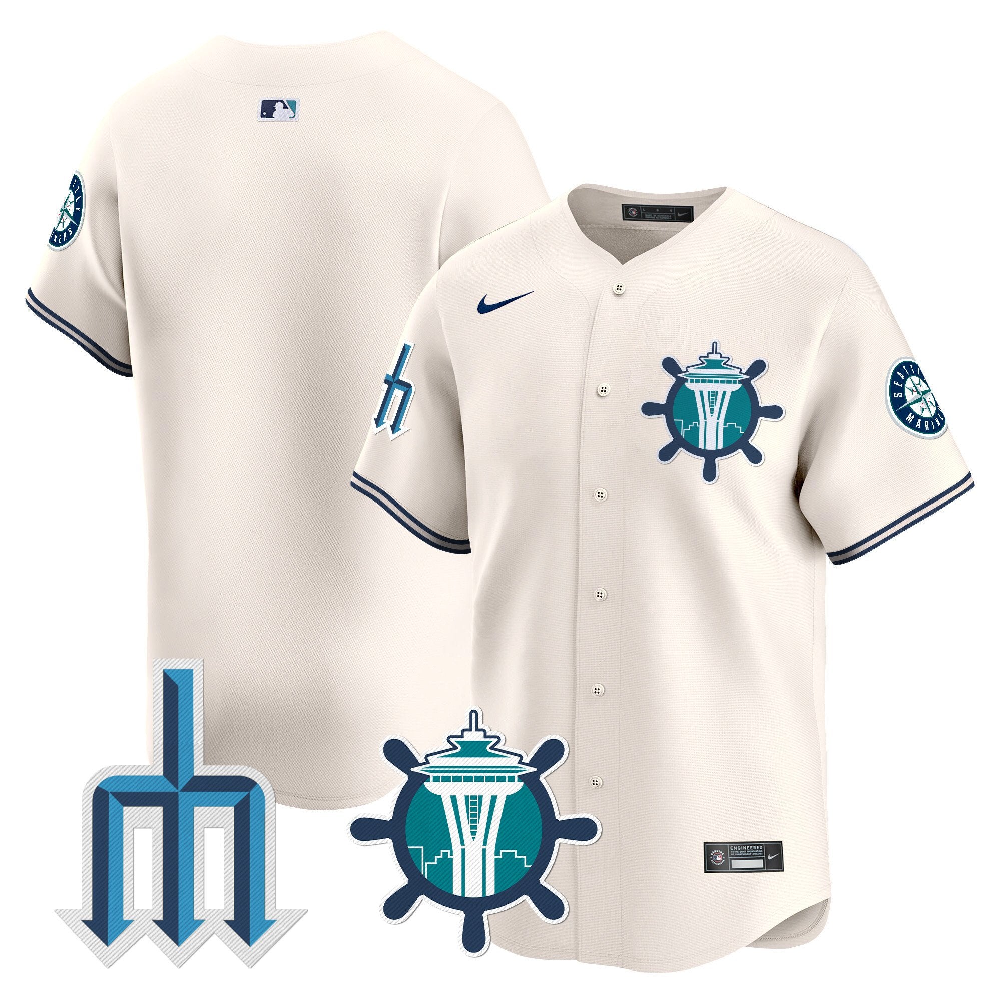 Men's Seattle Mariners Trident Patch Vapor Premier Limited Jersey - All Stitched - Cream, Team