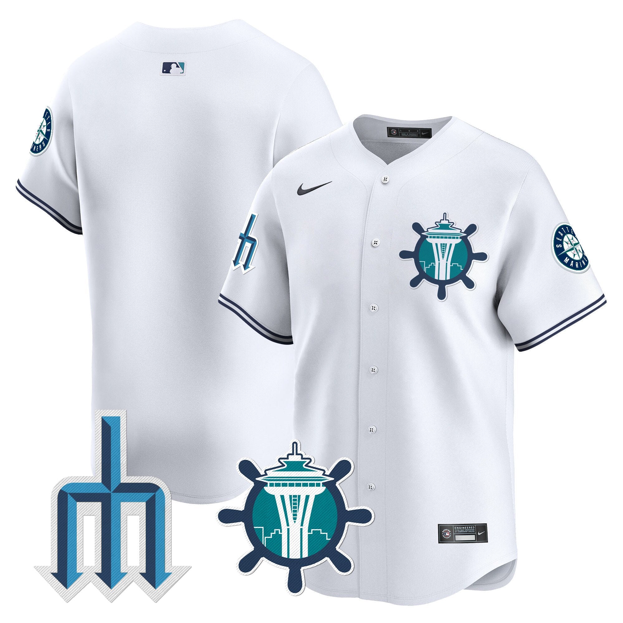 Men's Seattle Mariners Trident Patch Vapor Premier Limited Jersey - All Stitched - White, Team