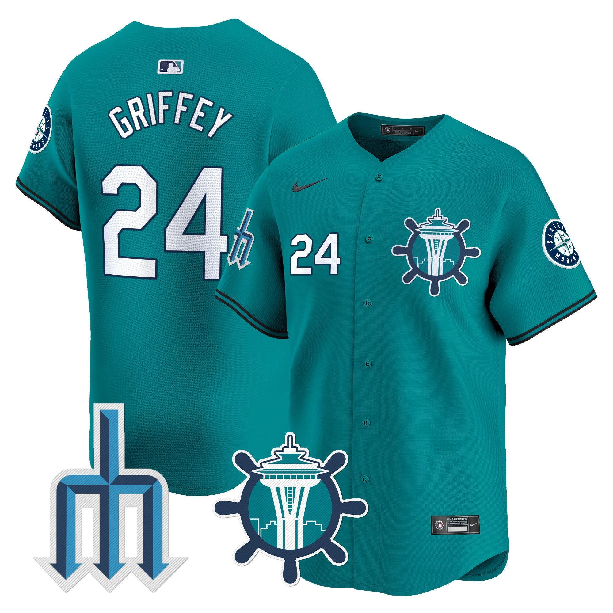 Men's Seattle Mariners Trident Patch Vapor Premier Limited Jersey - All Stitched - Aqua, Ken Griffey Jr.