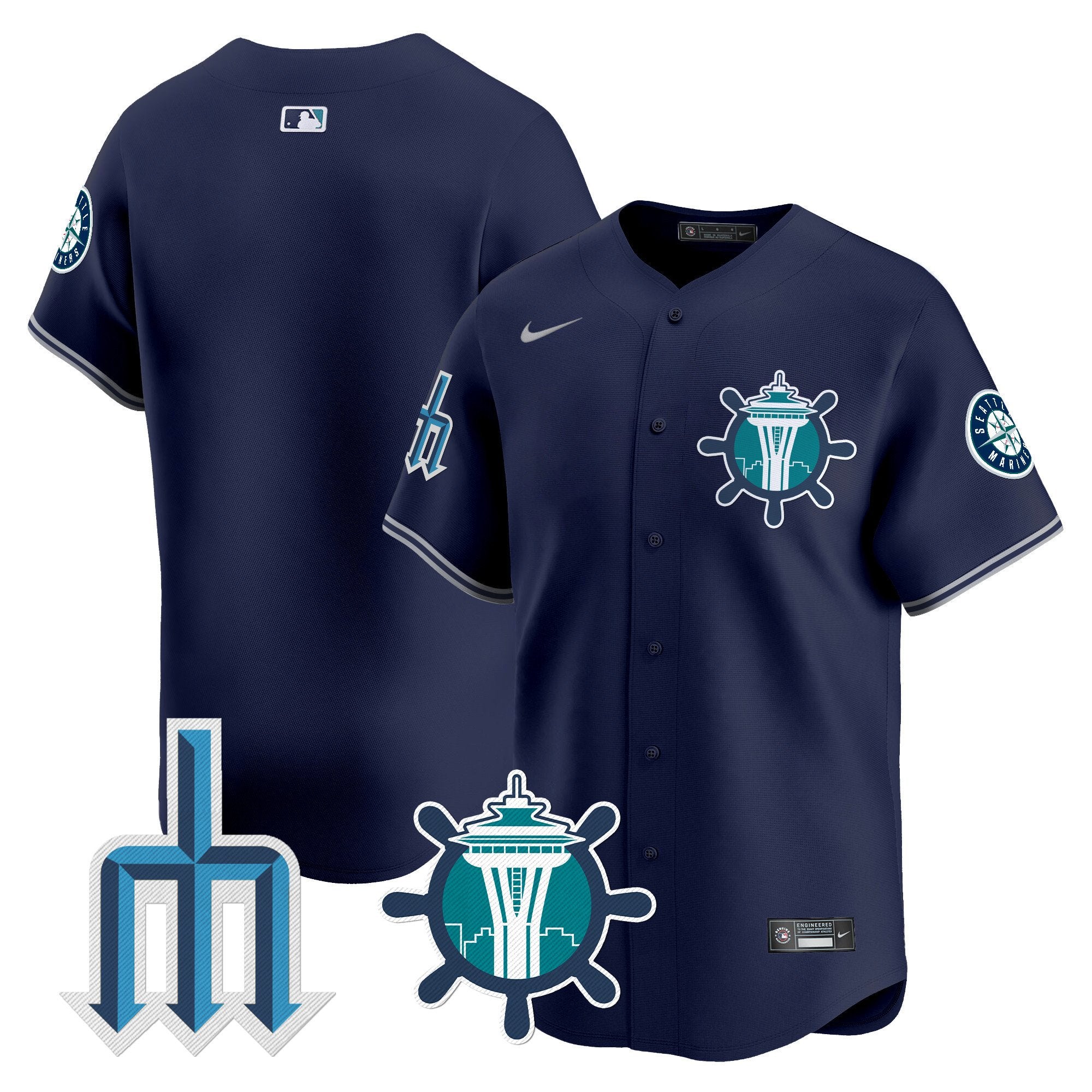 Men's Seattle Mariners Trident Patch Vapor Premier Limited Jersey - All Stitched - Navy, Team