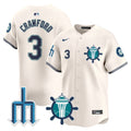 Men's Seattle Mariners Trident Patch Vapor Premier Limited Jersey - All Stitched - Cream, J.P. Crawford