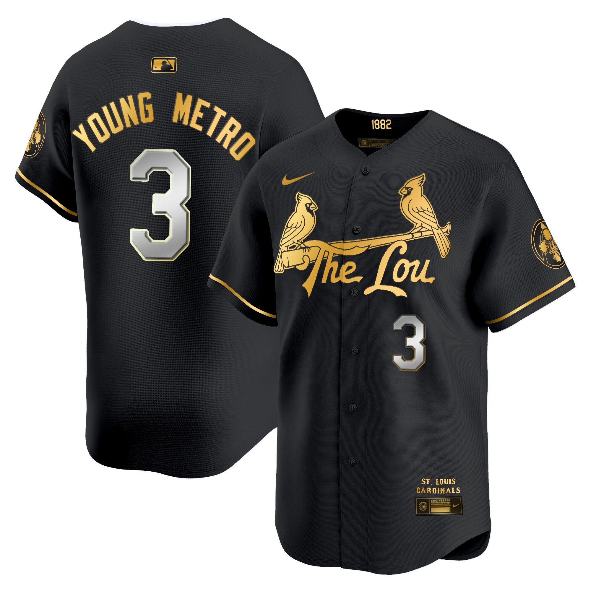 Men's St. Louis Cardinals 2024 City Connect Vapor Premier Limited Jersey - All Stitched - Black Gold, Metro Boomin
