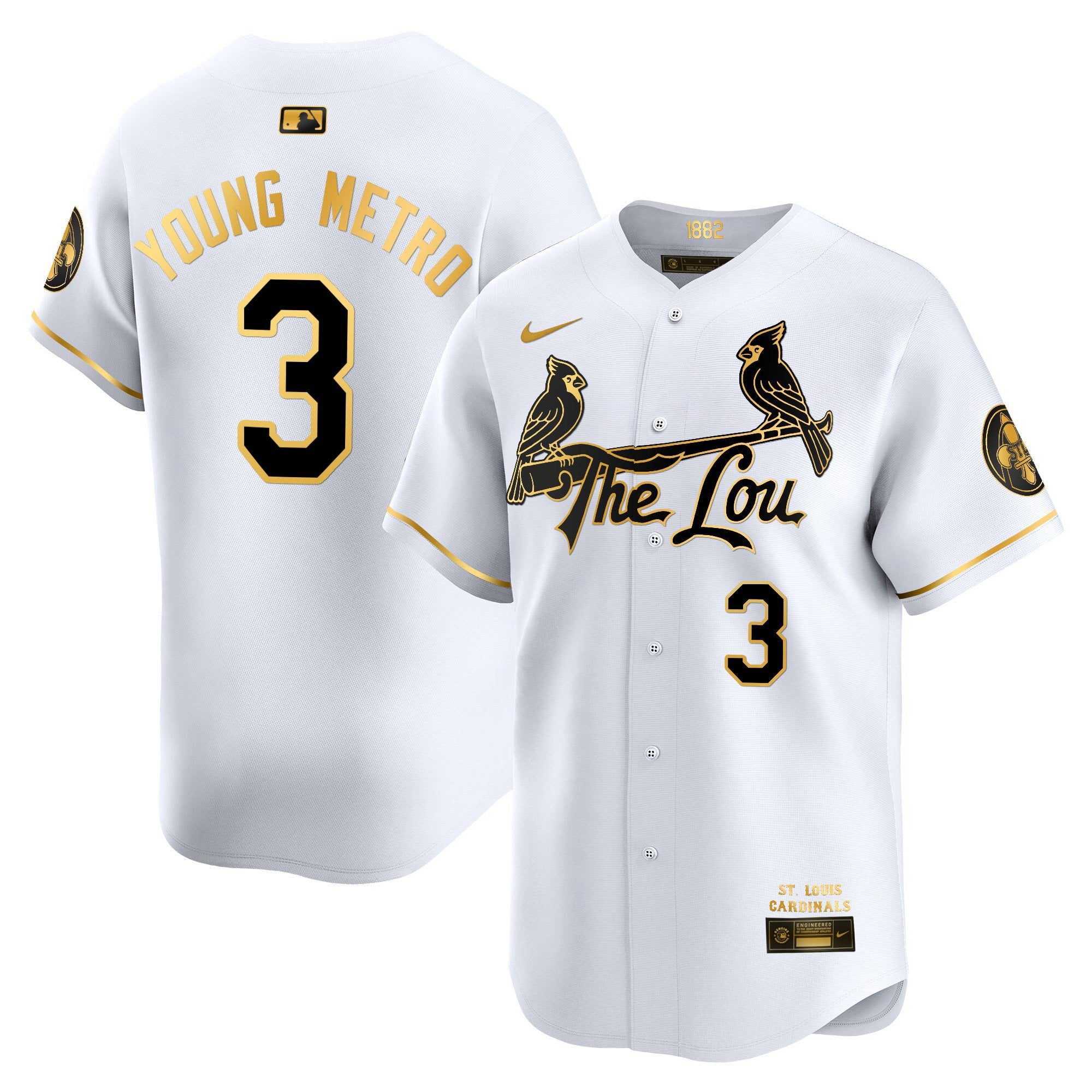 Men's St. Louis Cardinals 2024 City Connect Vapor Premier Limited Jersey - All Stitched - White Gold, Metro Boomin