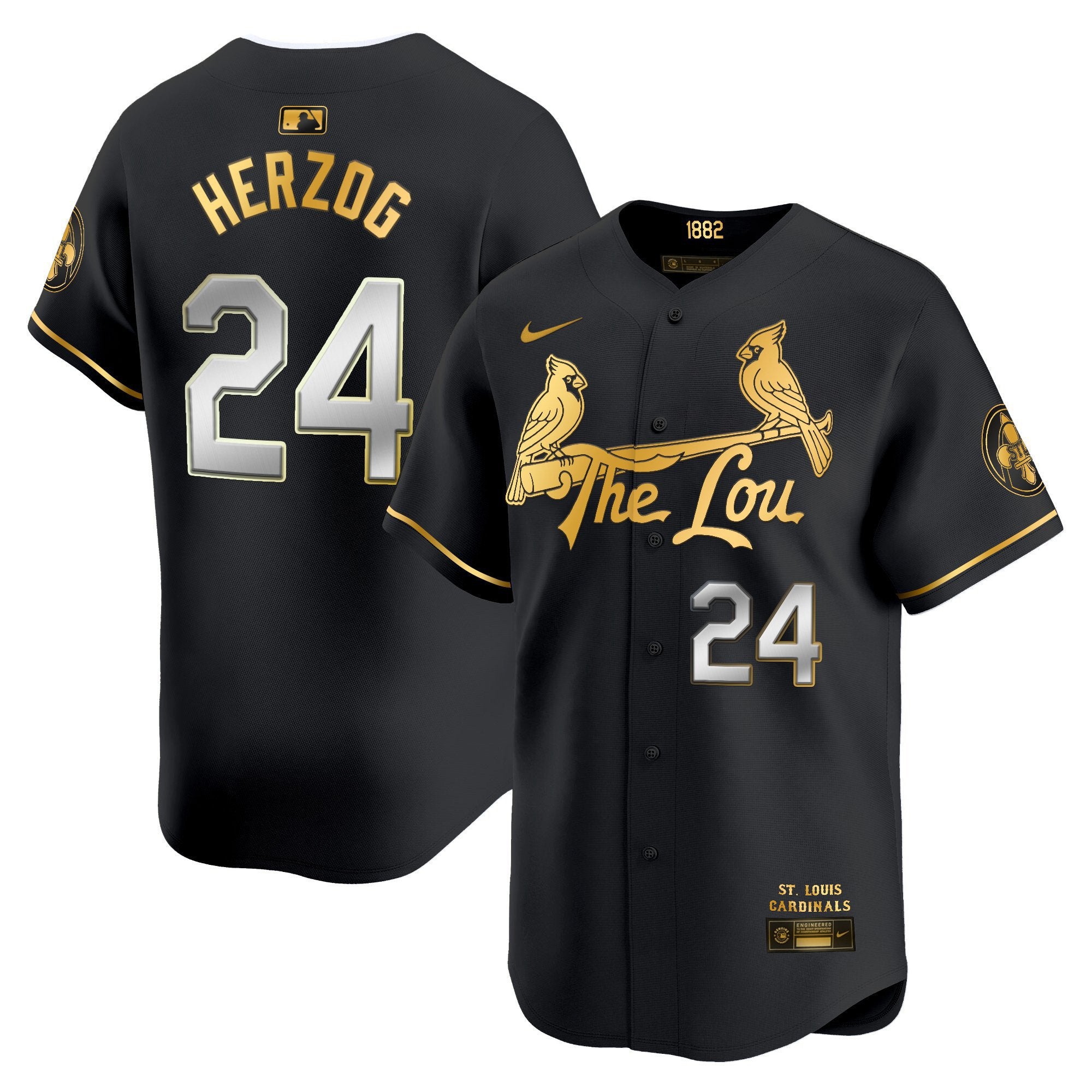 Men's St. Louis Cardinals 2024 City Connect Vapor Premier Limited Jersey - All Stitched - Black Gold, Whitey Herzog