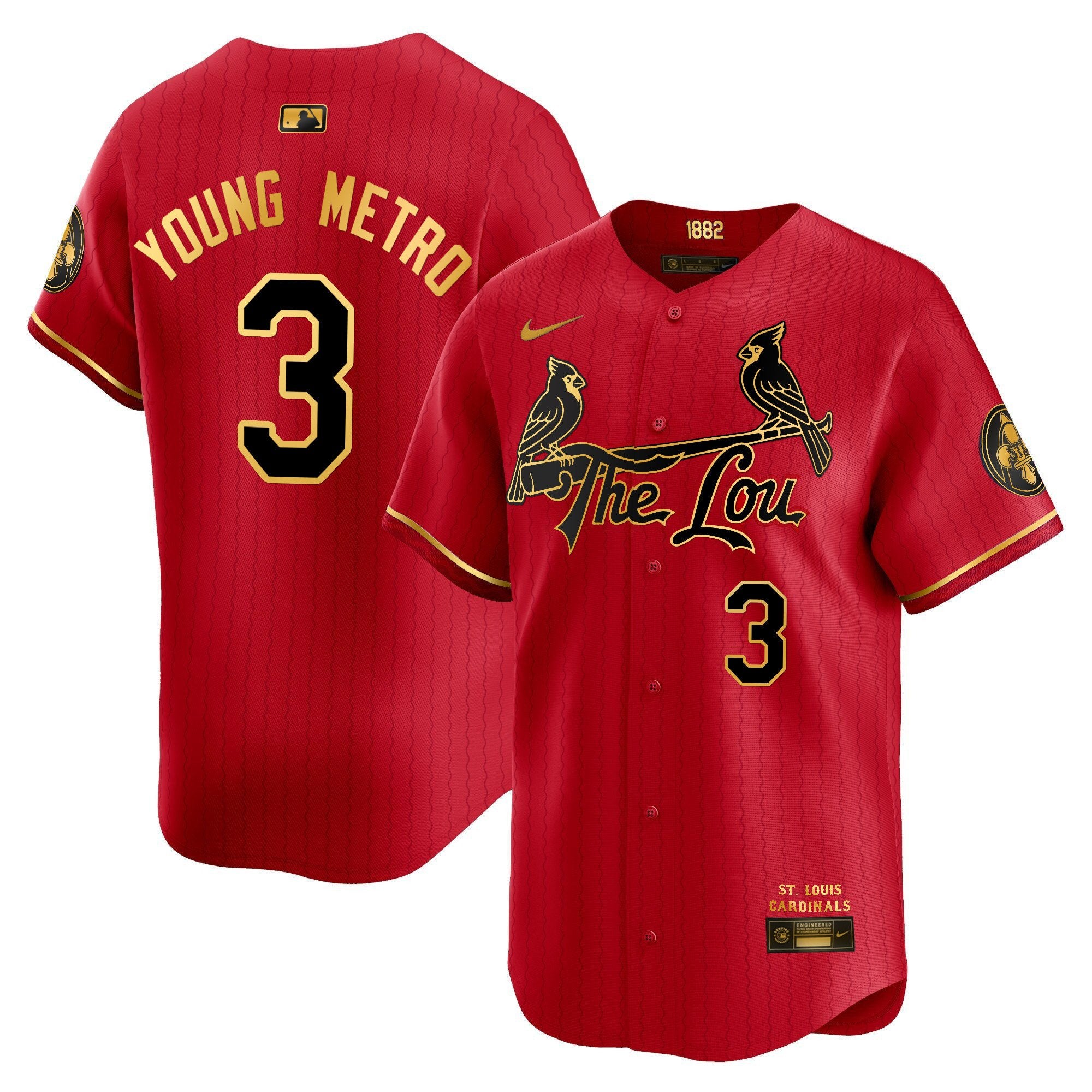 Men's St. Louis Cardinals 2024 City Connect Vapor Premier Limited Jersey - All Stitched - Red Gold, Metro Boomin