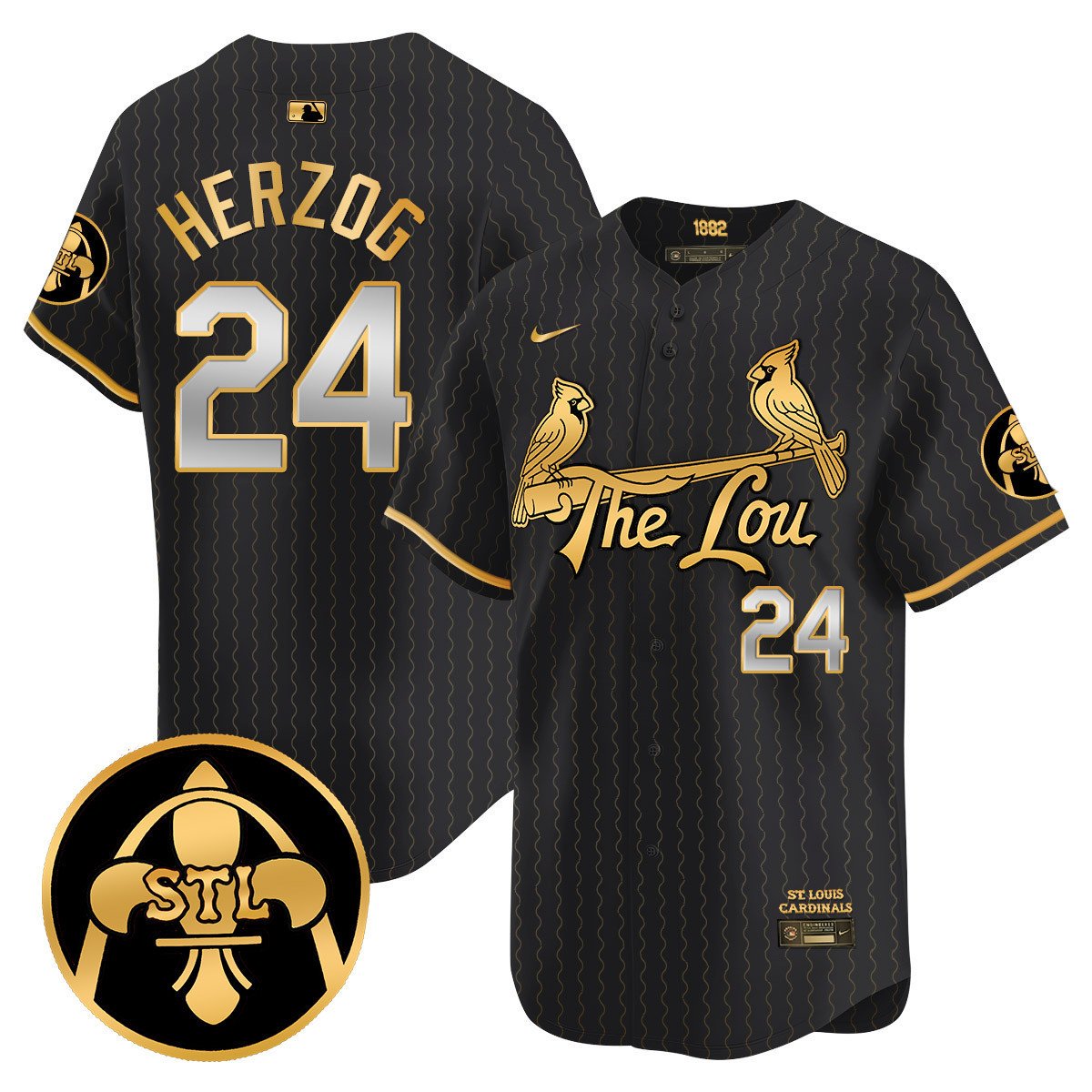 Men's St. Louis Cardinals 2024 City Connect Vapor Premier Limited Jersey V2 - All Stitched - Black Gold, Whitey Herzog