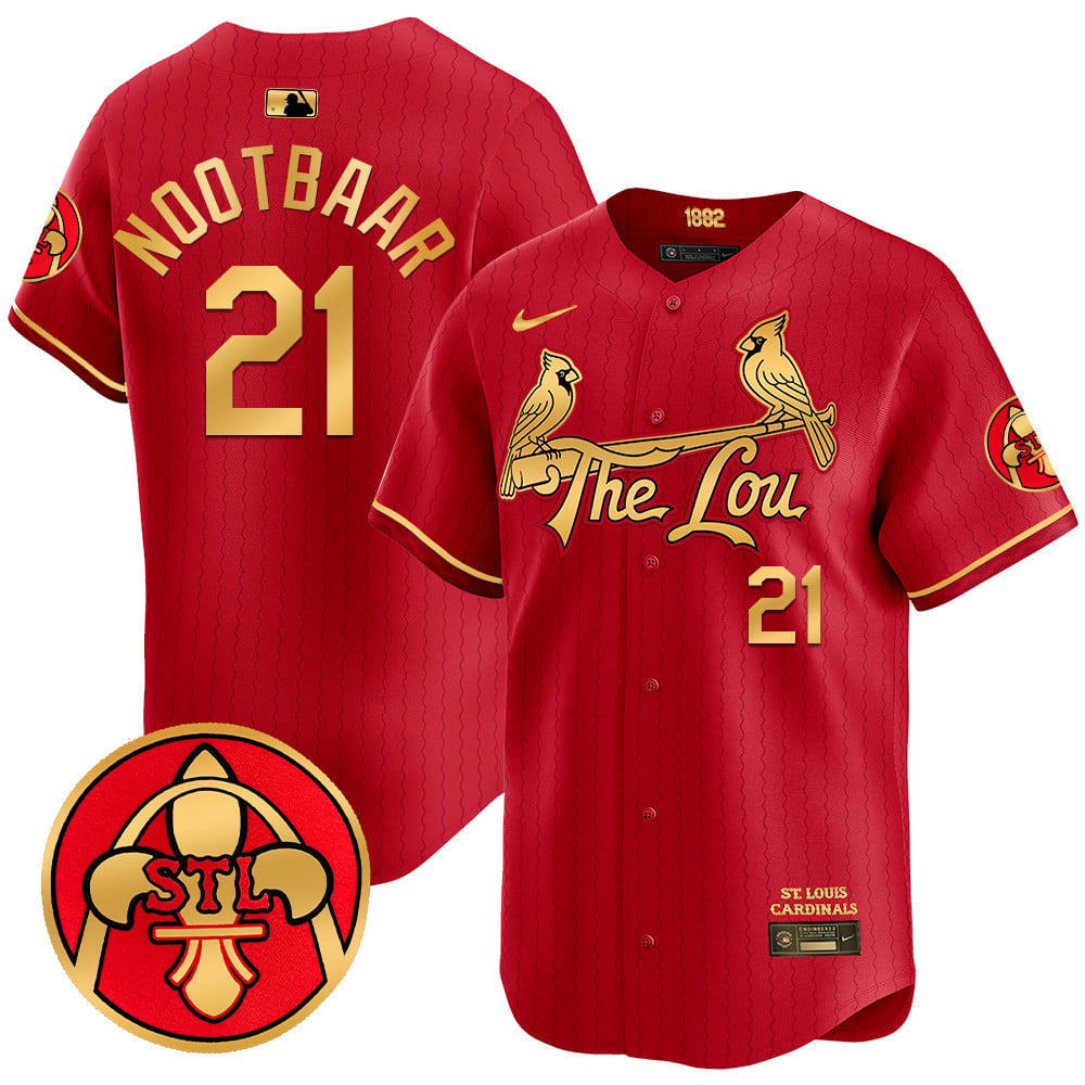 Men's St. Louis Cardinals 2024 City Connect Vapor Premier Limited Jersey V2 - All Stitched - Red Gold, Lars Nootbaar