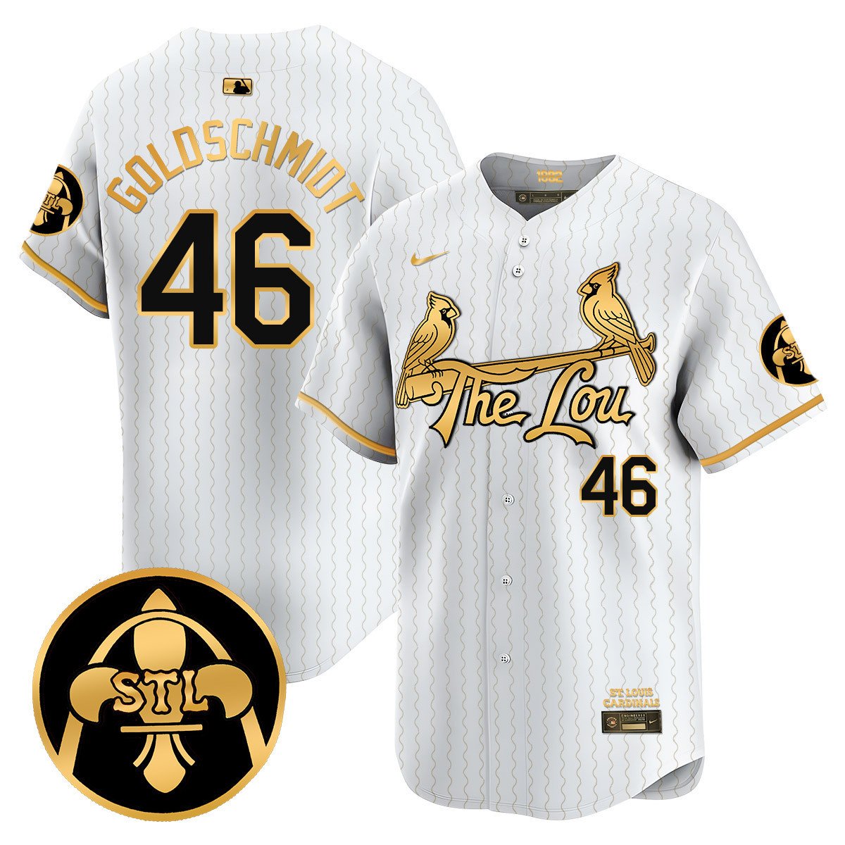 Men's St. Louis Cardinals 2024 City Connect Vapor Premier Limited Jersey V2 - All Stitched - White Gold, Paul Goldschmidt