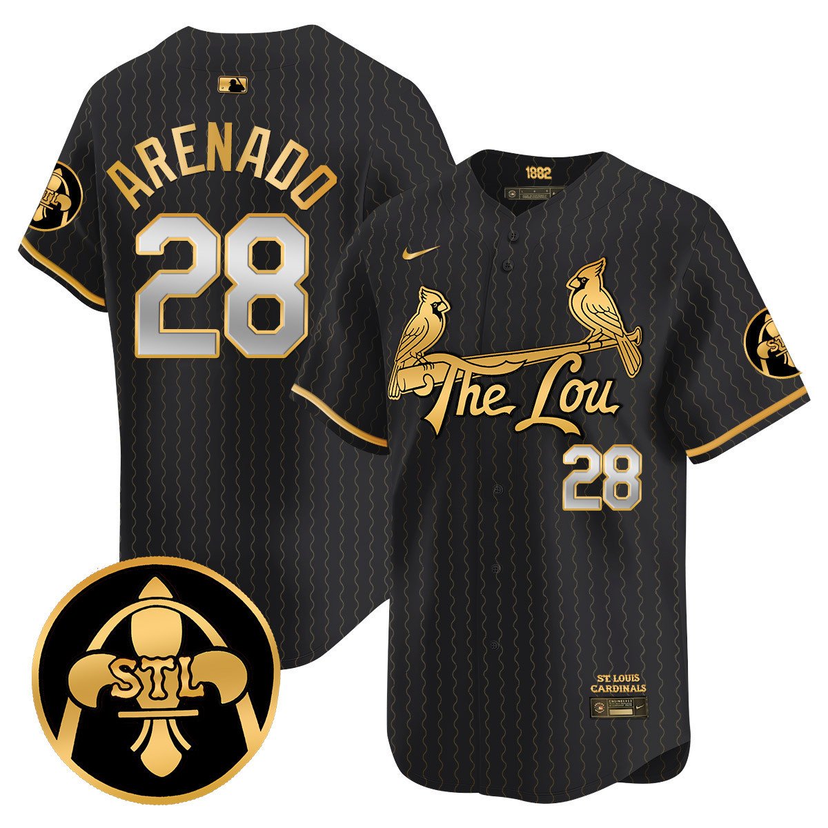 Men's St. Louis Cardinals 2024 City Connect Vapor Premier Limited Jersey V2 - All Stitched - Black Gold, Nolan Arenado