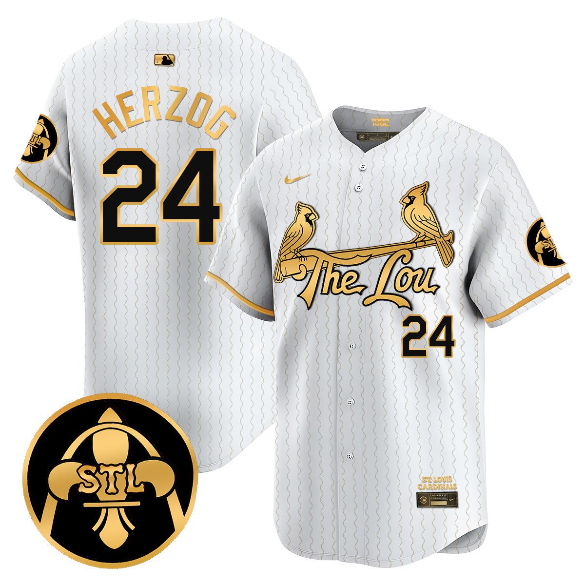 Men's St. Louis Cardinals 2024 City Connect Vapor Premier Limited Jersey V2 - All Stitched - White Gold, Whitey Herzog