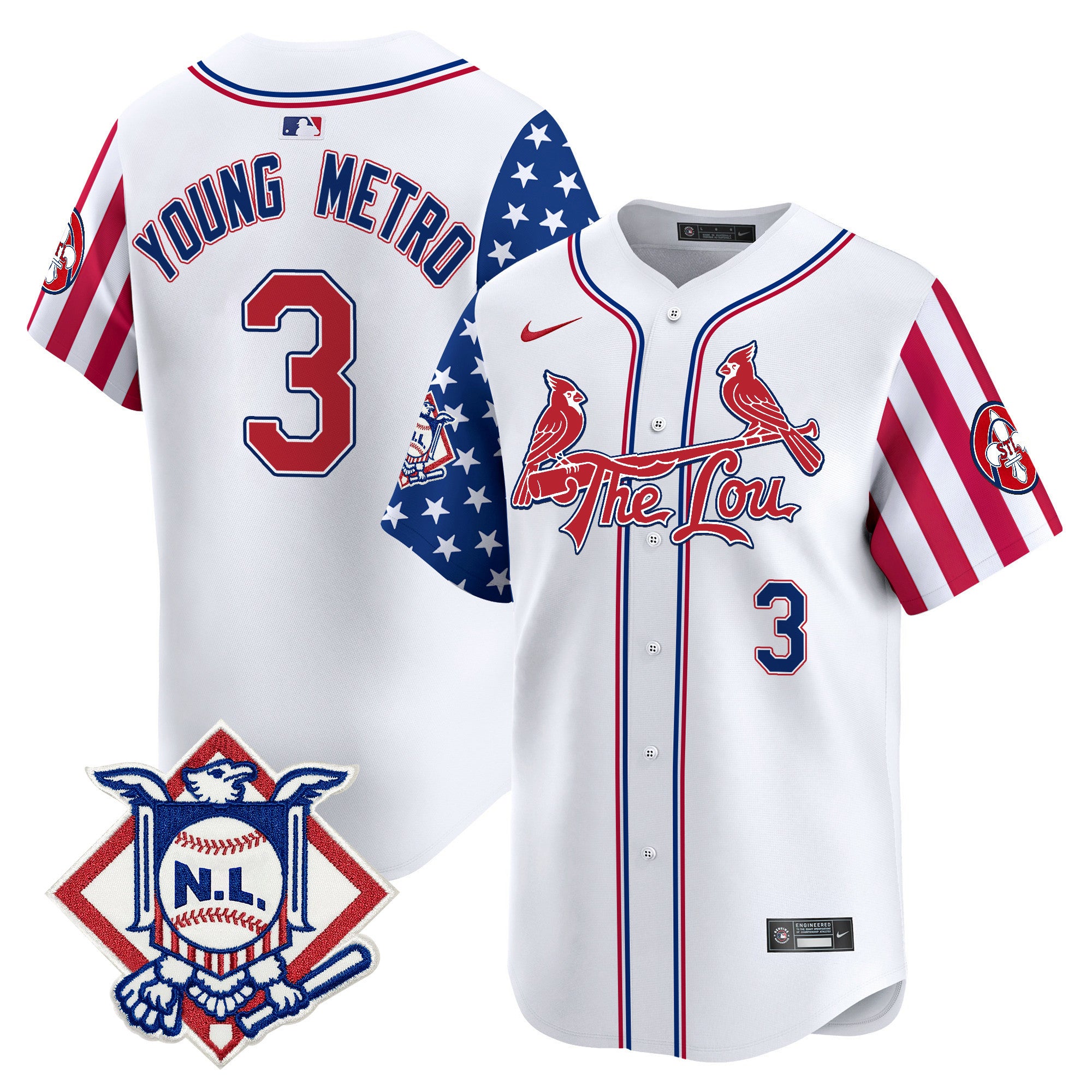Men's St. Louis Cardinals 2024 Fourth of July Vapor Premier Limited Jersey - All Stitched - White, Metro Boomin