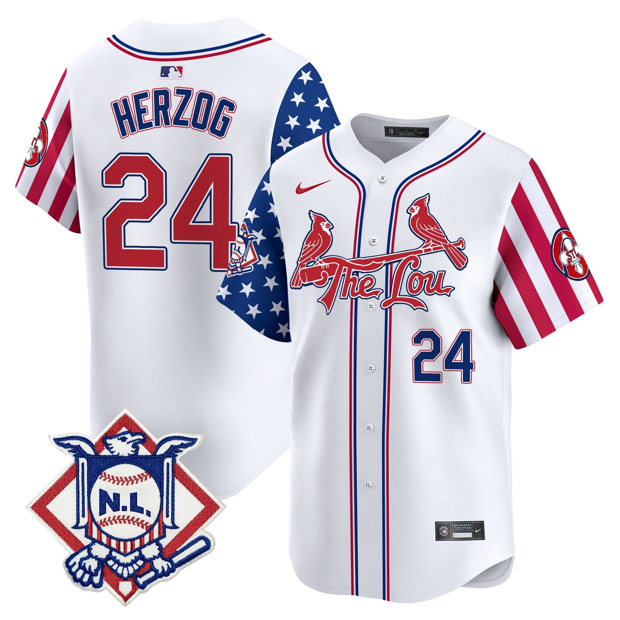 Men's St. Louis Cardinals 2024 Fourth of July Vapor Premier Limited Jersey - All Stitched - White, Whitey Herzog