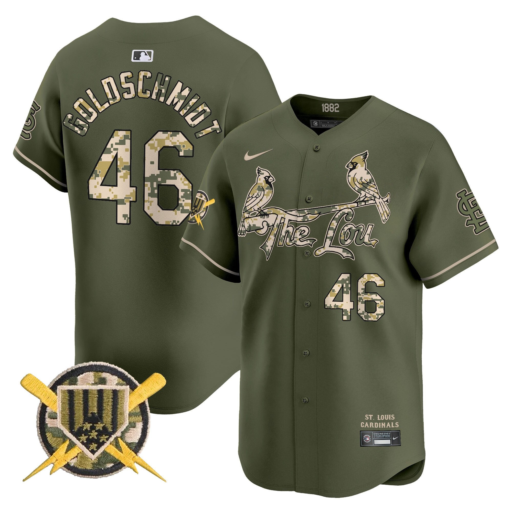 Men's St. Louis Cardinals Armed Forces Day Vapor Premier Limited Jersey - All Stitched - Green, Paul Goldschmidt