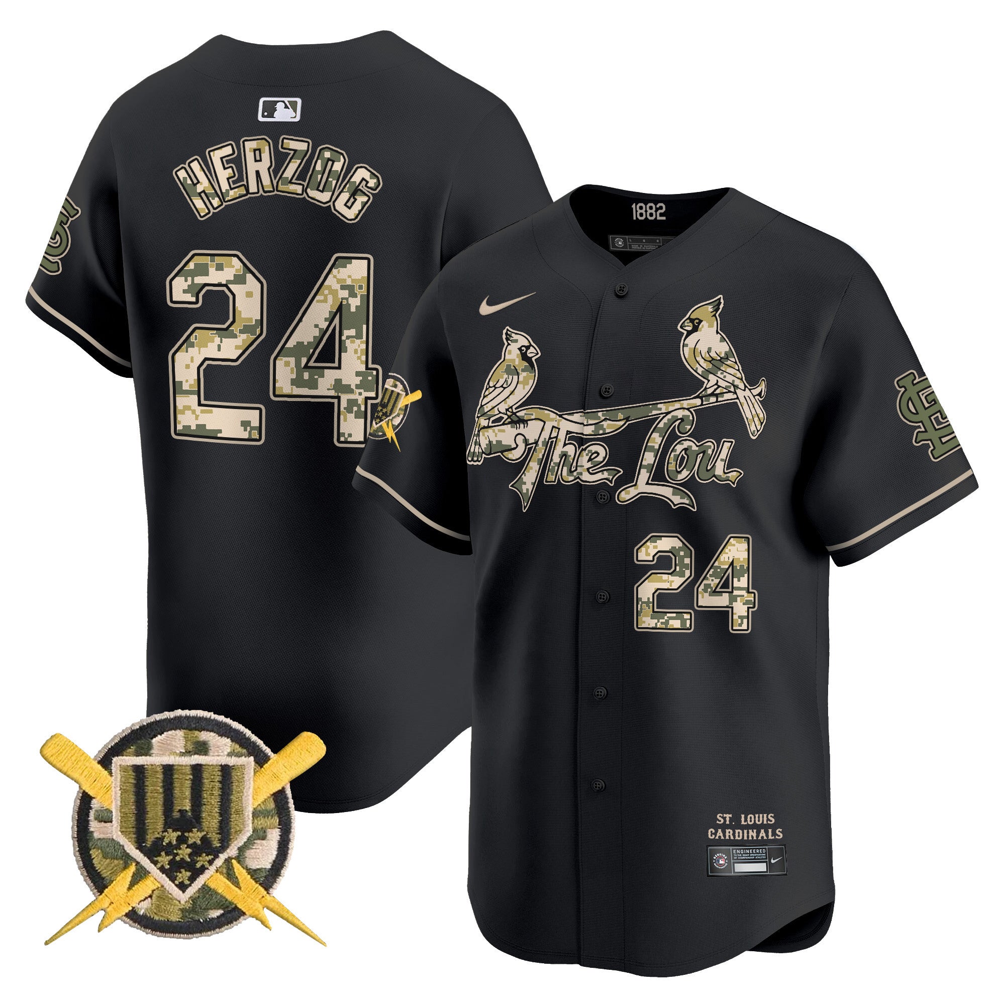 Men's St. Louis Cardinals Armed Forces Day Vapor Premier Limited Jersey - All Stitched - Black, Whitey Herzog