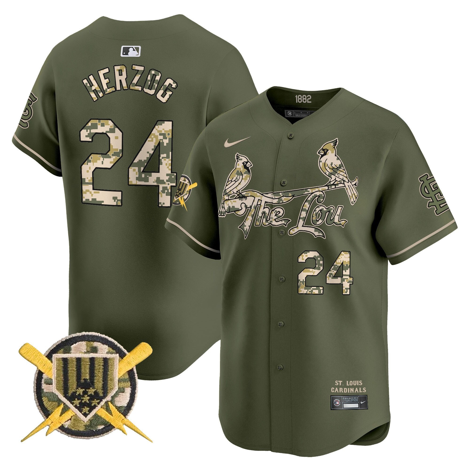 Men's St. Louis Cardinals Armed Forces Day Vapor Premier Limited Jersey - All Stitched - Green, Whitey Herzog