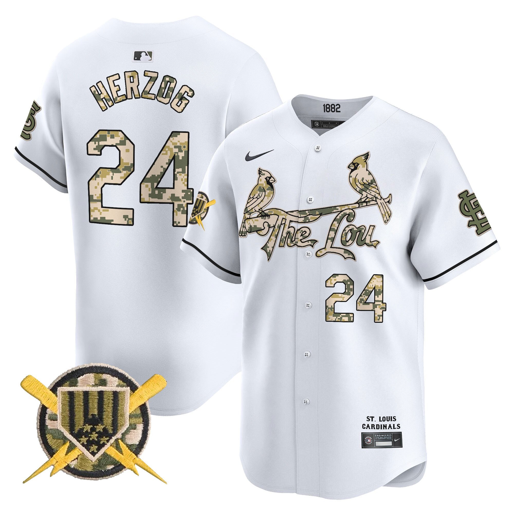 Men's St. Louis Cardinals Armed Forces Day Vapor Premier Limited Jersey - All Stitched - White, Whitey Herzog