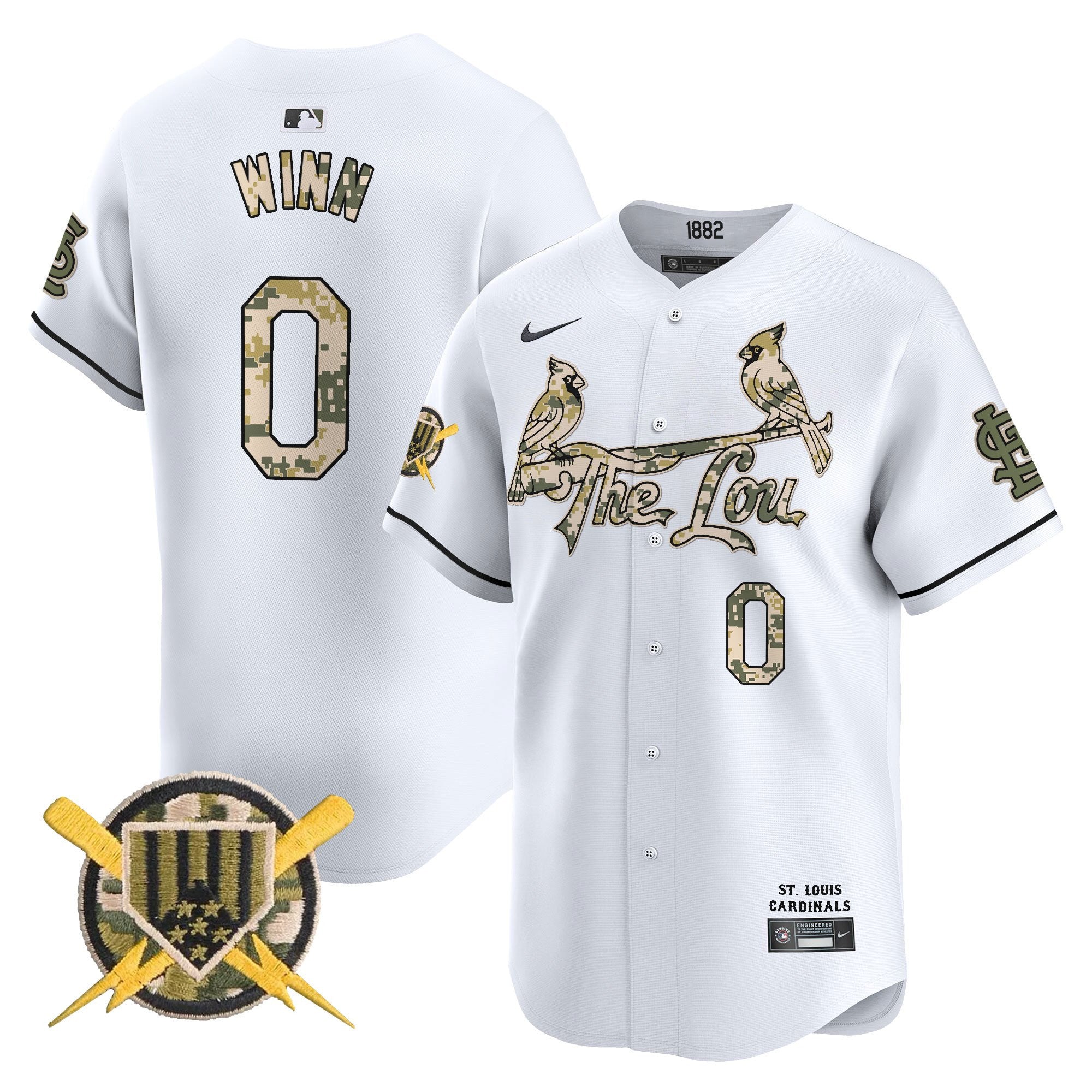Men's St. Louis Cardinals Armed Forces Day Vapor Premier Limited Jersey - All Stitched - White, Masyn Winn