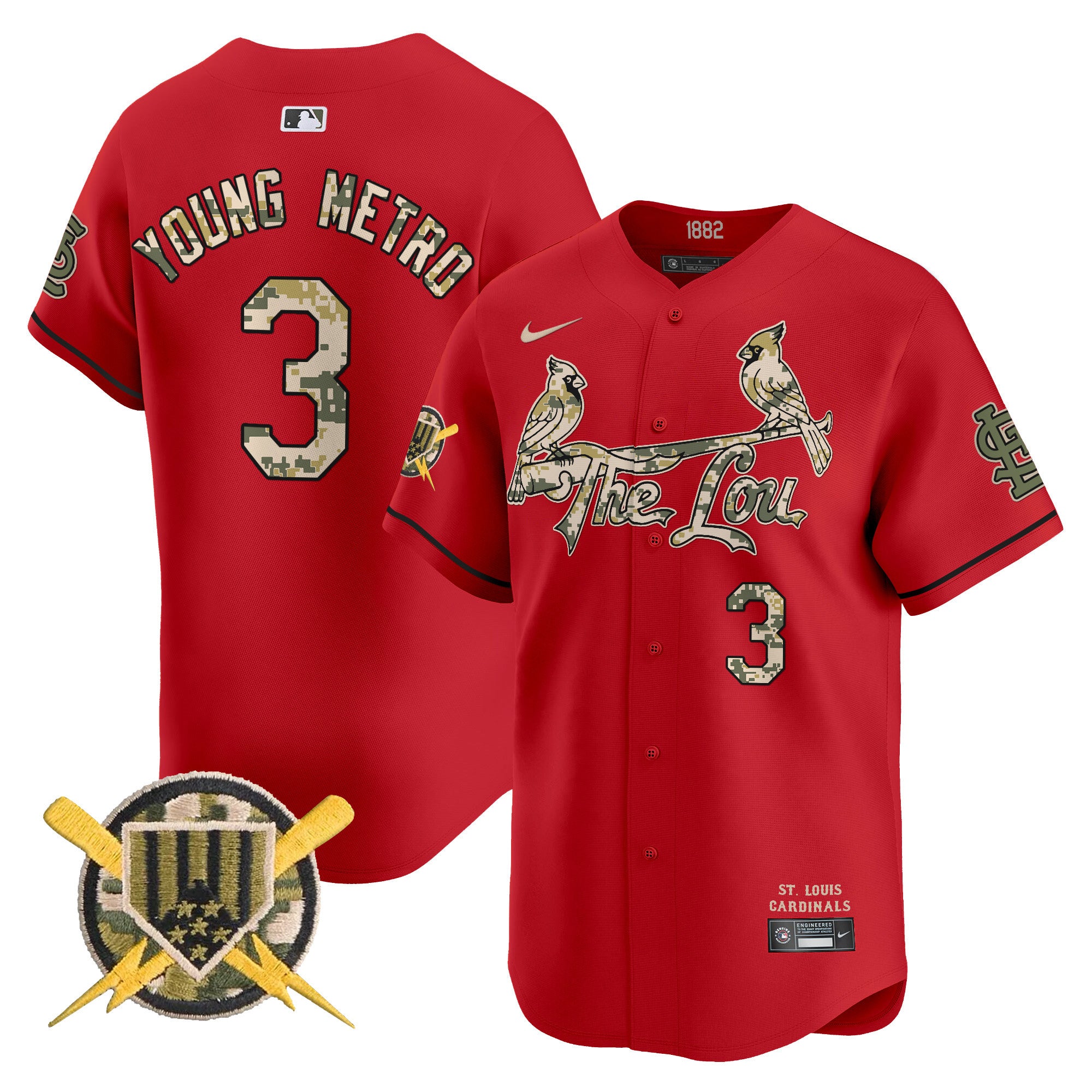 Men's St. Louis Cardinals Armed Forces Day Vapor Premier Limited Jersey - All Stitched - Red, Metro Boomin
