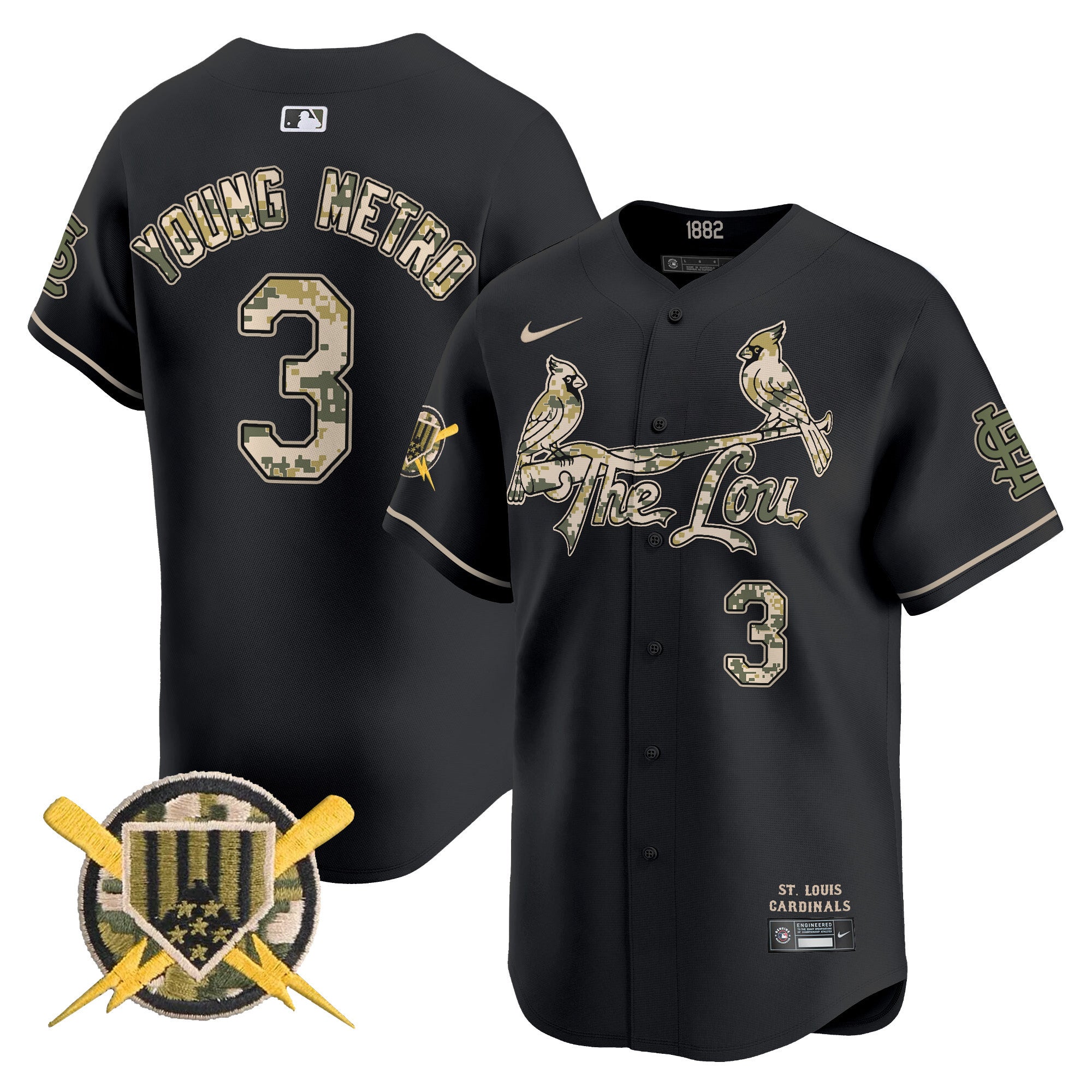 Men's St. Louis Cardinals Armed Forces Day Vapor Premier Limited Jersey - All Stitched - Black, Metro Boomin