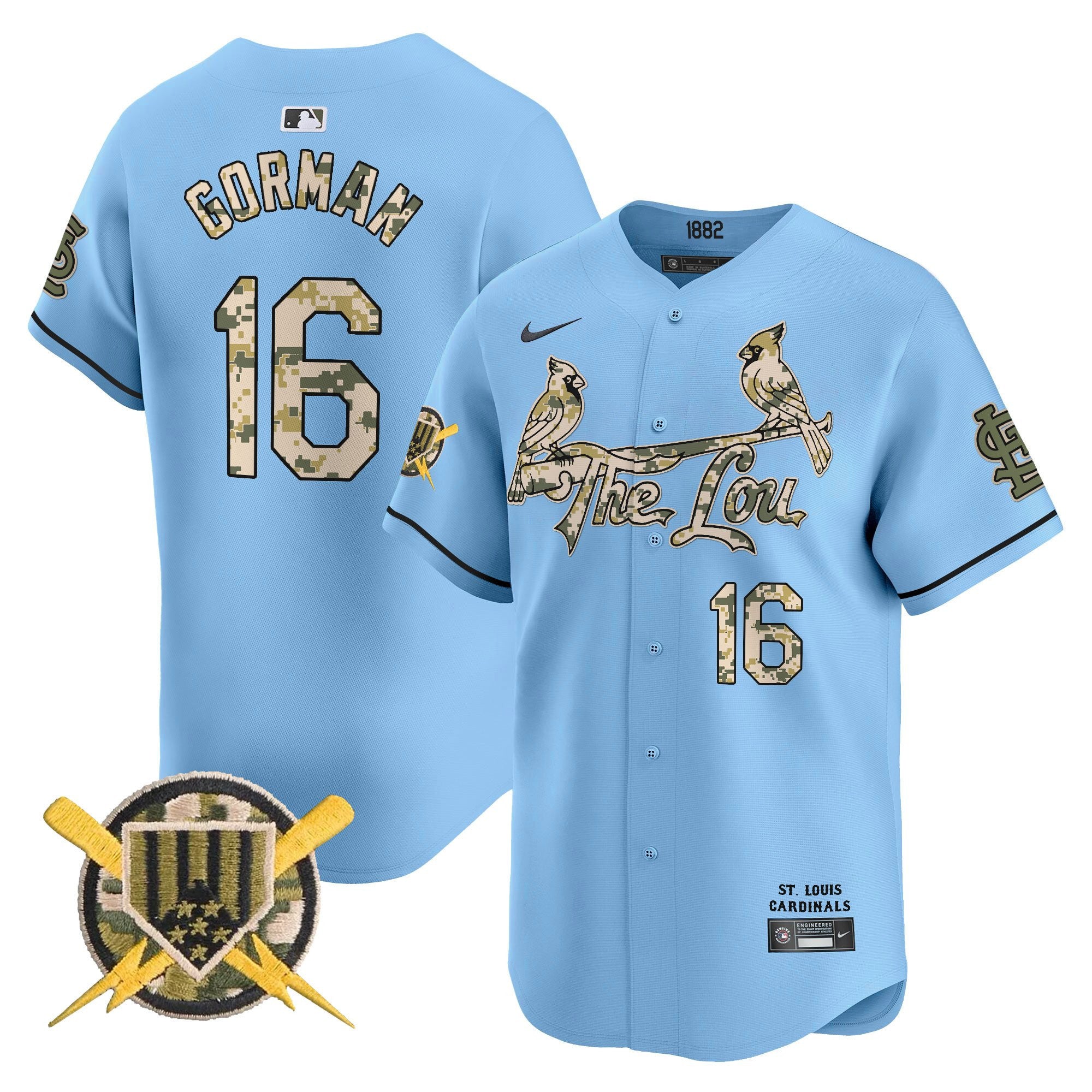 Men's St. Louis Cardinals Armed Forces Day Vapor Premier Limited Jersey - All Stitched - Light Blue, Nolan Gorman