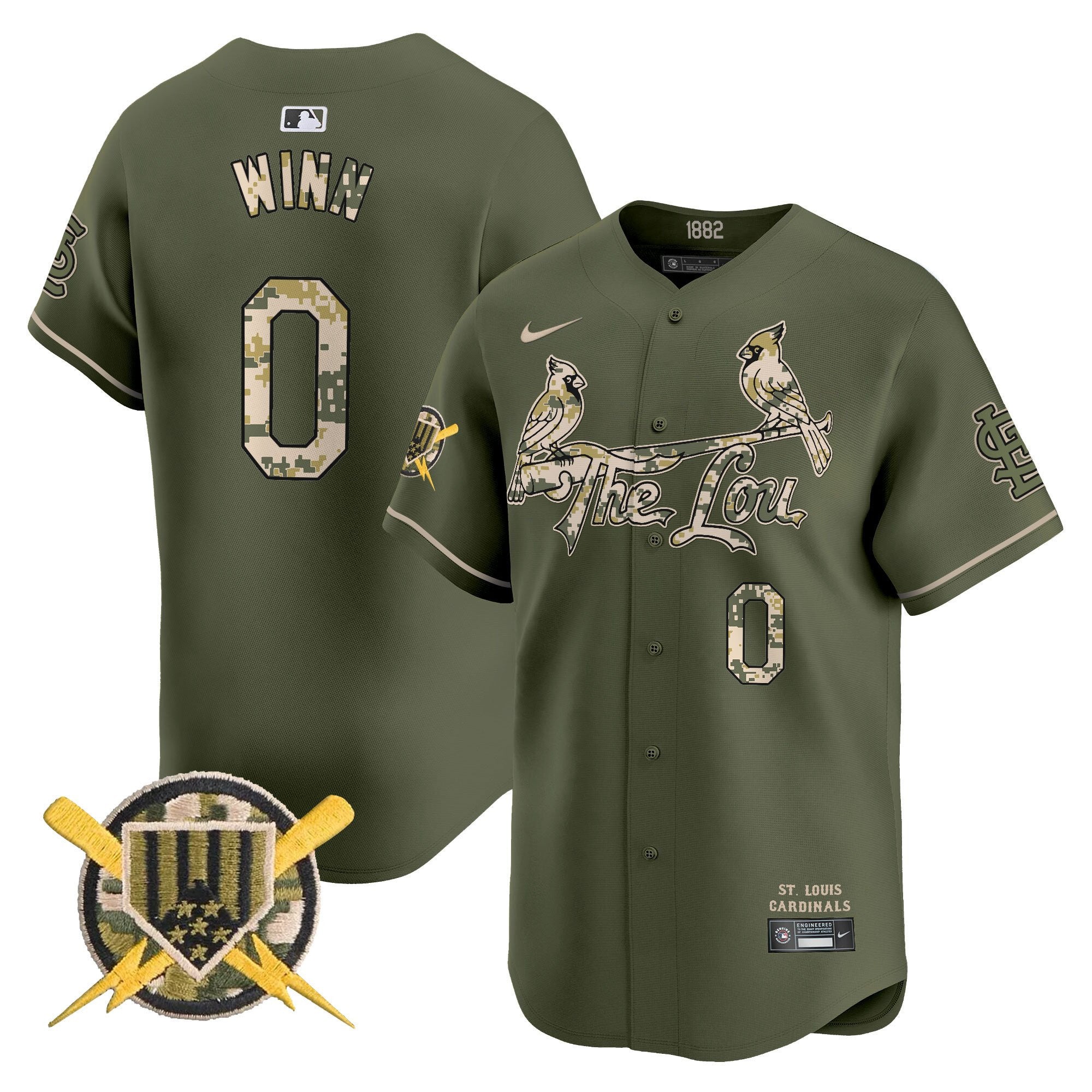 Men's St. Louis Cardinals Armed Forces Day Vapor Premier Limited Jersey - All Stitched - Green, Masyn Winn