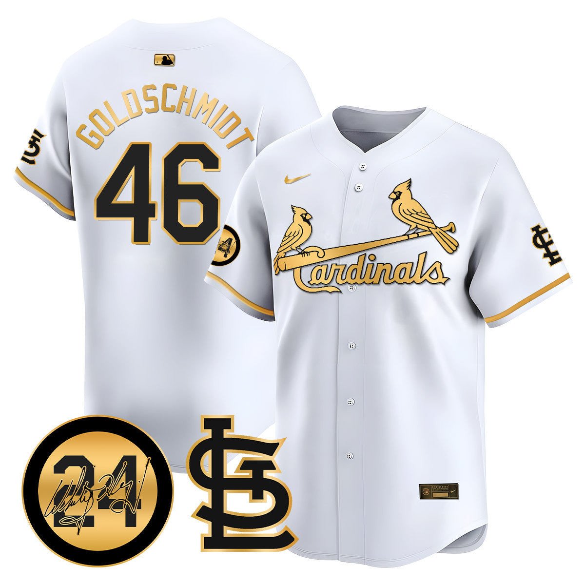 Men's St. Louis Cardinals Memorial Vapor Premier Limited Jersey - All Stitched - White Gold, Paul Goldschmidt