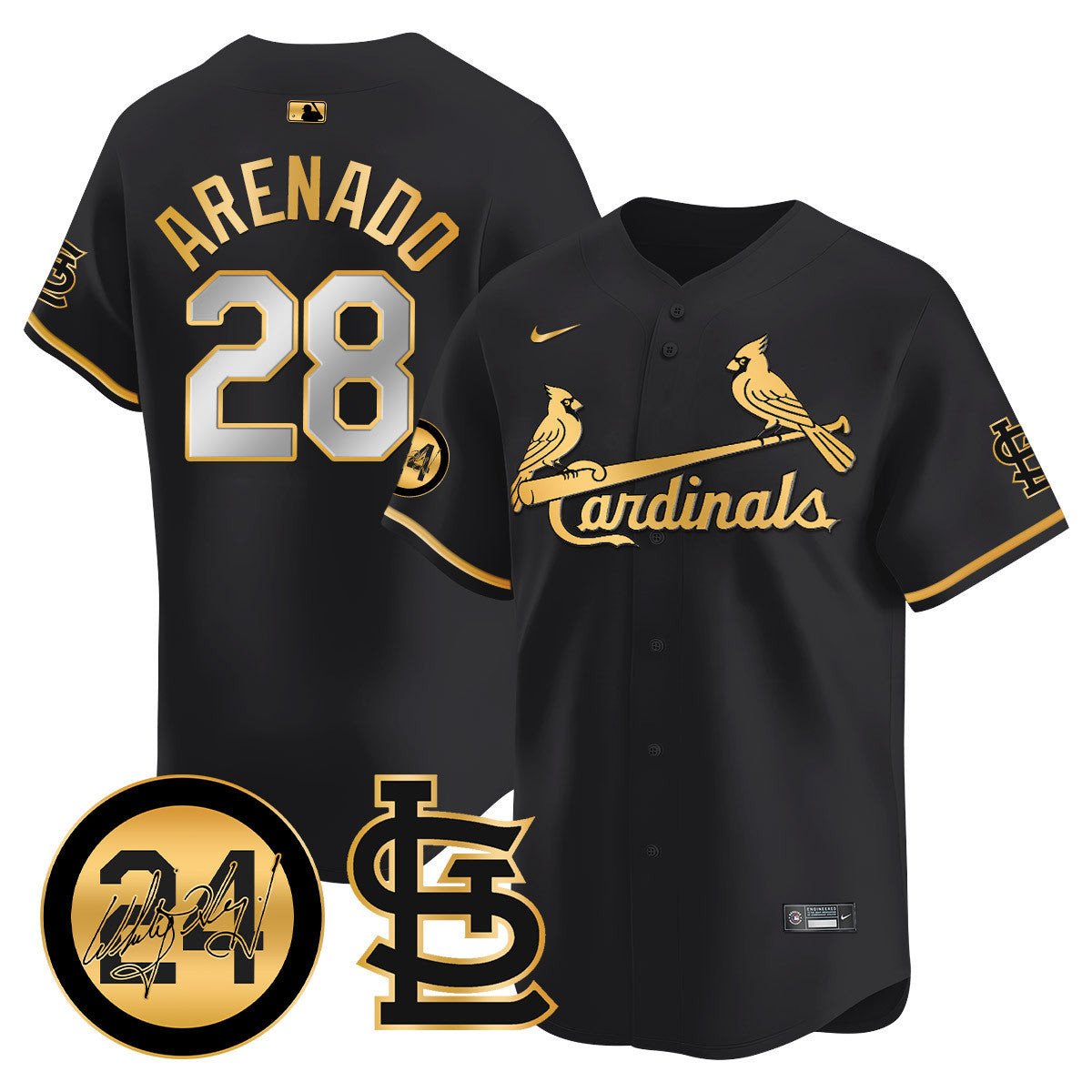 Men's St. Louis Cardinals Memorial Vapor Premier Limited Jersey - All Stitched - Black Gold, Nolan Arenado