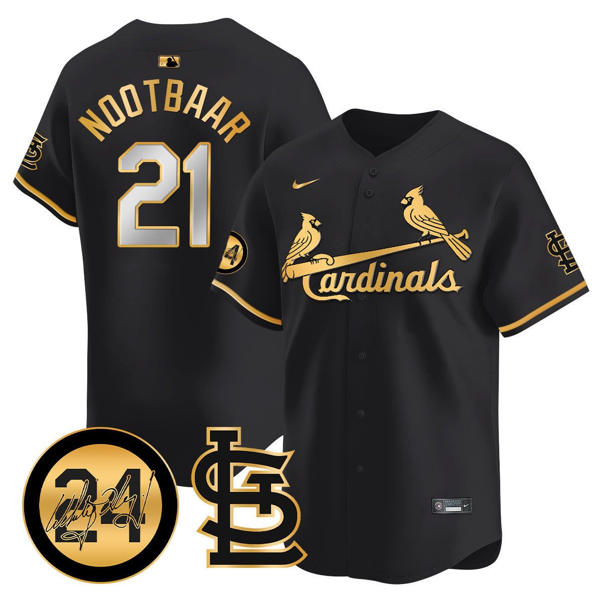Men's St. Louis Cardinals Memorial Vapor Premier Limited Jersey - All Stitched - Black Gold, Lars Nootbaar