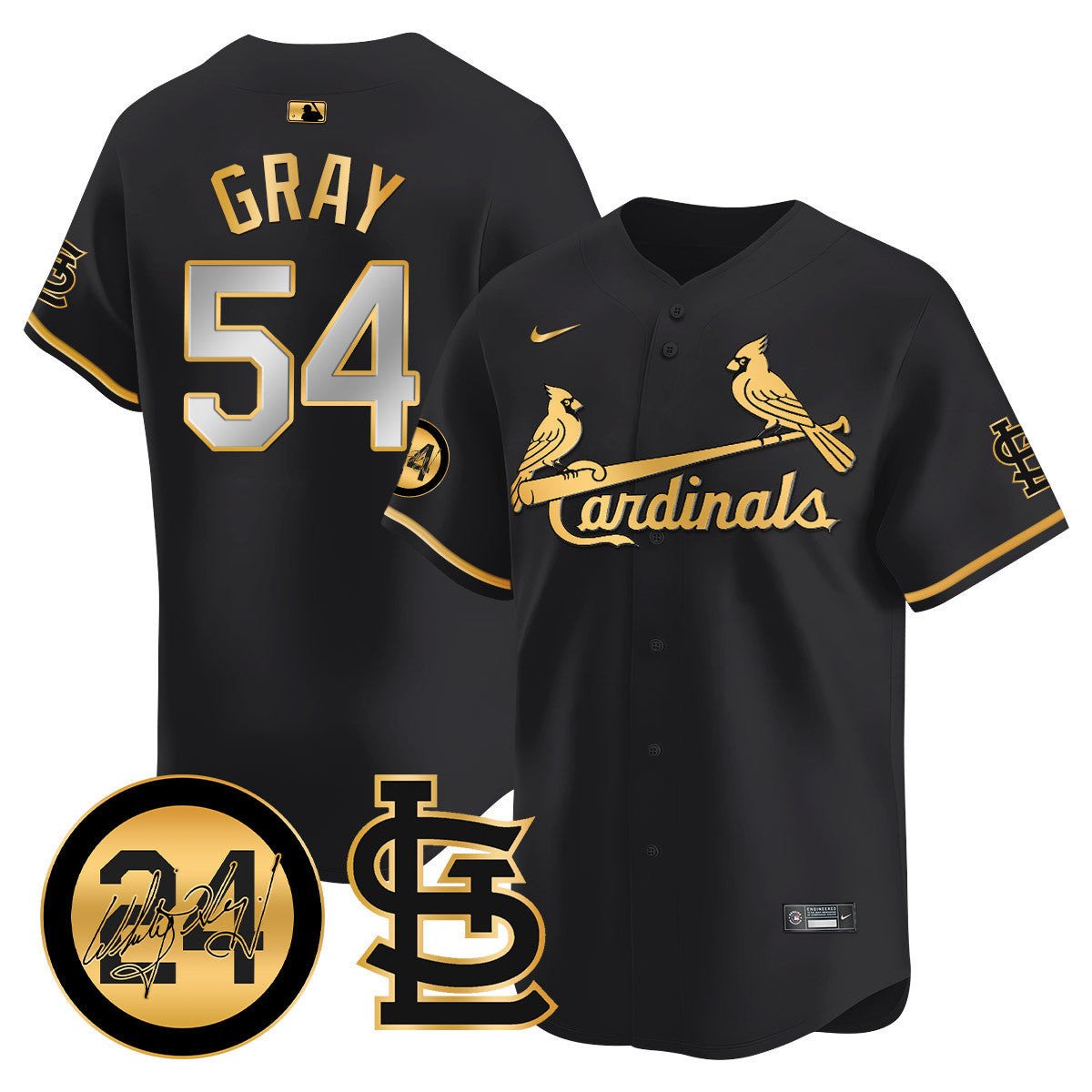 Men's St. Louis Cardinals Memorial Vapor Premier Limited Jersey - All Stitched - Black Gold, Sonny Gray