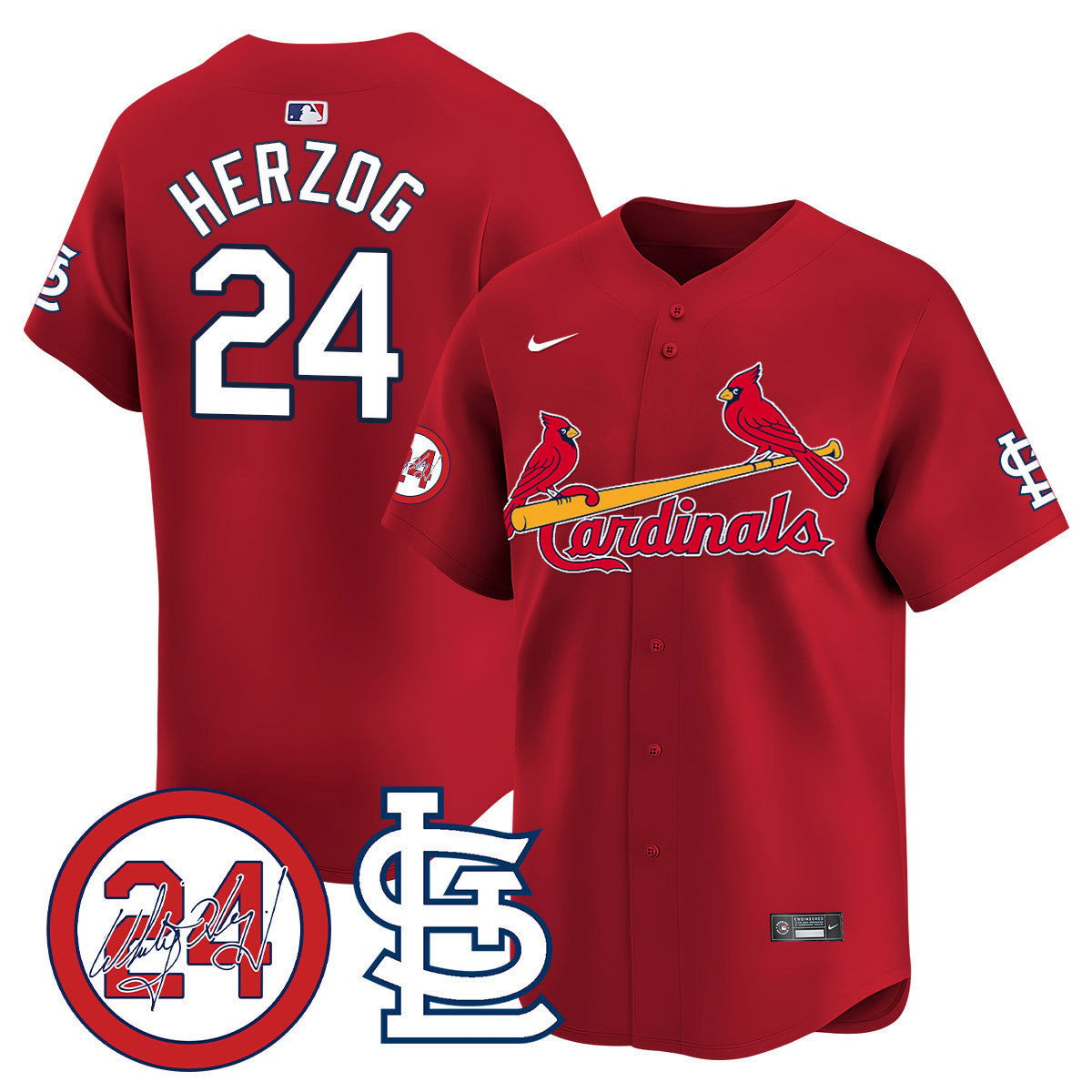 Men's St. Louis Cardinals Memorial Vapor Premier Limited Jersey - All Stitched - Red, Whitey Herzog