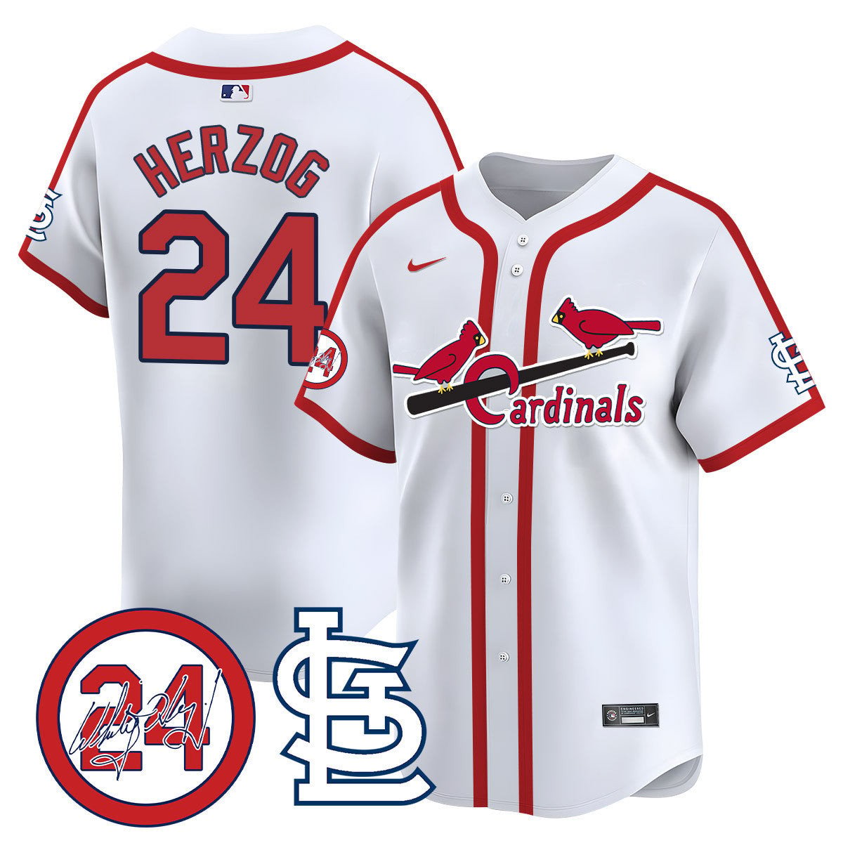 Men's St. Louis Cardinals Memorial Vapor Premier Limited Jersey - All Stitched - Cooperstown White, Whitey Herzog
