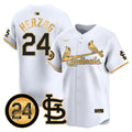 Men's St. Louis Cardinals Memorial Vapor Premier Limited Jersey - All Stitched - White Gold, Whitey Herzog