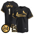 Men's St. Louis Cardinals Memorial Vapor Premier Limited Jersey - All Stitched - Black Gold, Ozzie Smith