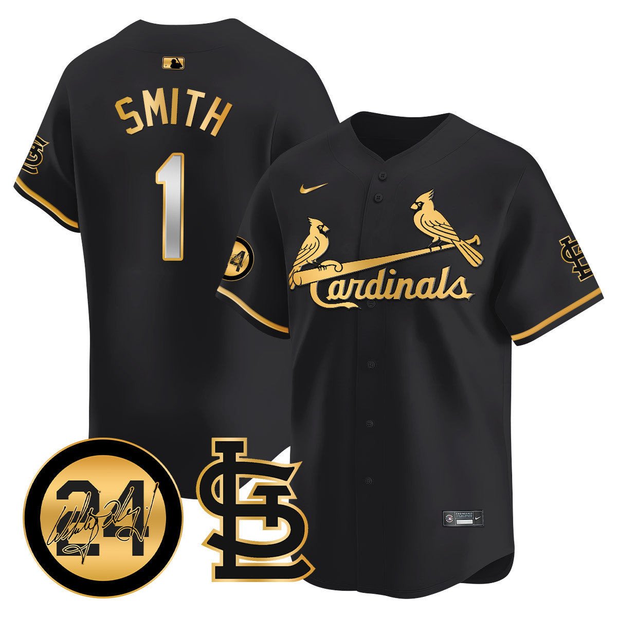 Men's St. Louis Cardinals Memorial Vapor Premier Limited Jersey - All Stitched - Black Gold, Ozzie Smith