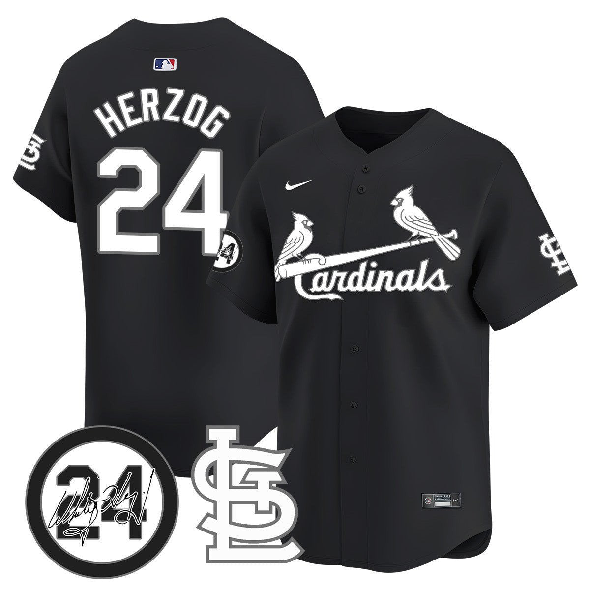 Men's St. Louis Cardinals Memorial Vapor Premier Limited Jersey - All Stitched - Black, Whitey Herzog