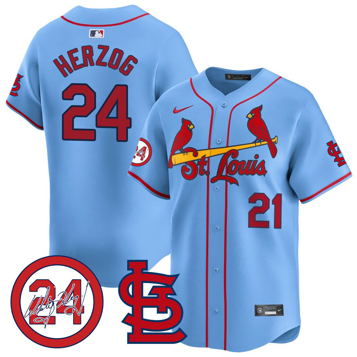 Men's St. Louis Cardinals Memorial Vapor Premier Limited Jersey - All Stitched - Blue, Whitey Herzog