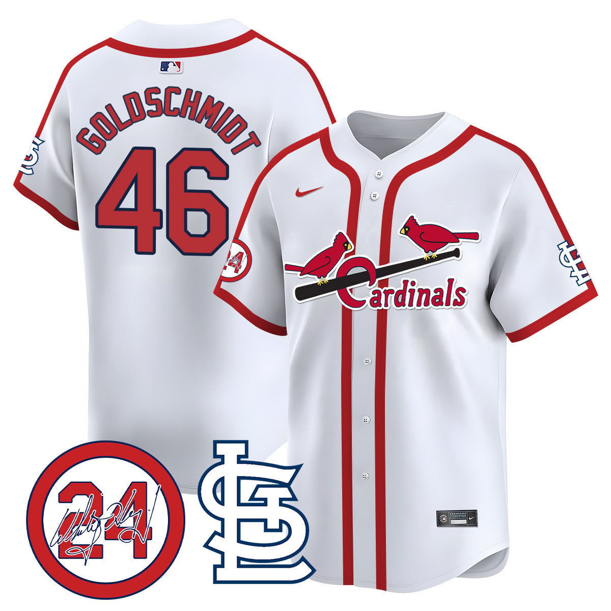 Men's St. Louis Cardinals Memorial Vapor Premier Limited Jersey - All Stitched - Cooperstown White, Paul Goldschmidt