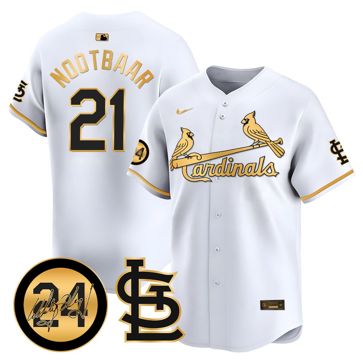 Men's St. Louis Cardinals Memorial Vapor Premier Limited Jersey - All Stitched - White Gold, Lars Nootbaar
