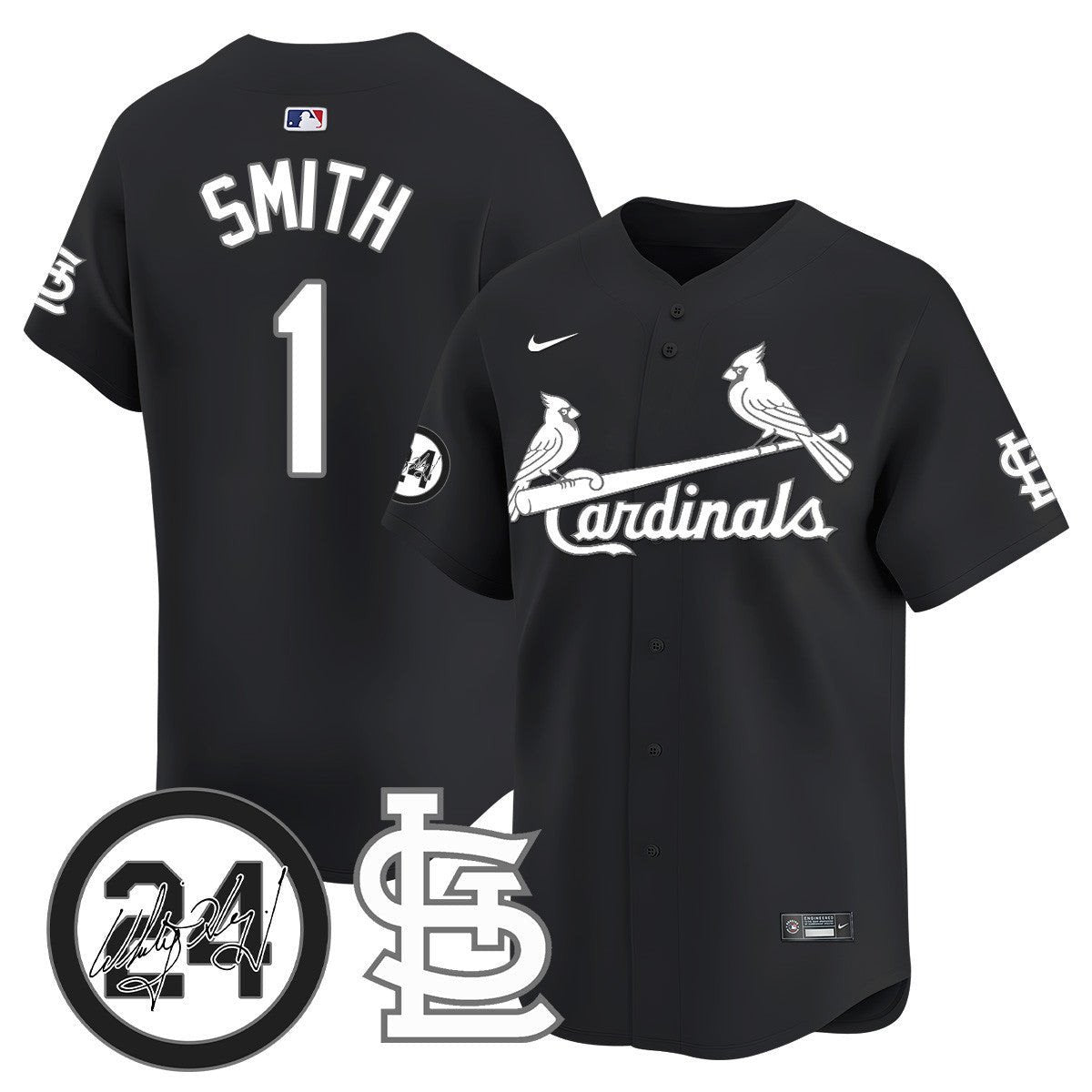 Men's St. Louis Cardinals Memorial Vapor Premier Limited Jersey - All Stitched - Black, Ozzie Smith