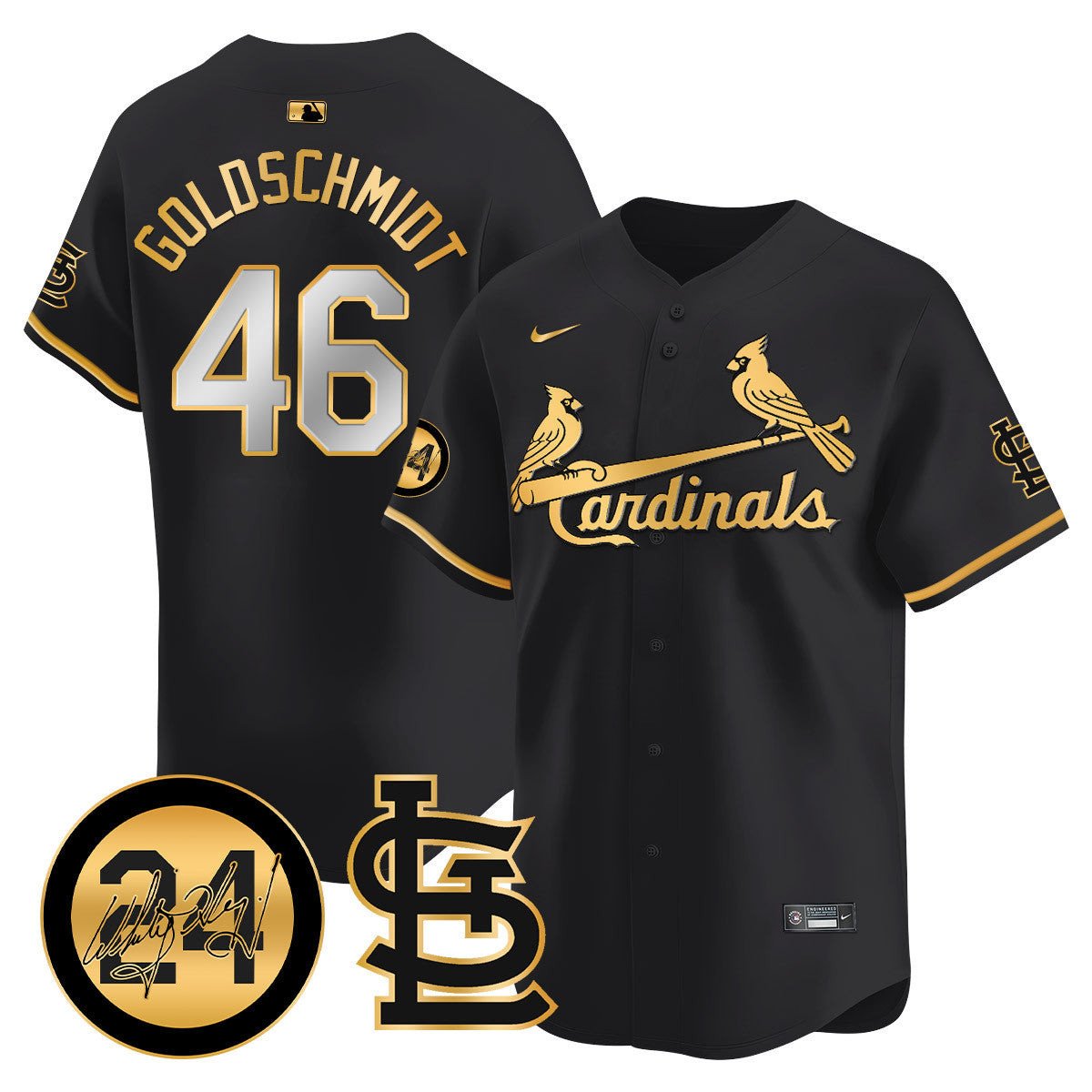 Men's St. Louis Cardinals Memorial Vapor Premier Limited Jersey - All Stitched - Black Gold, Paul Goldschmidt