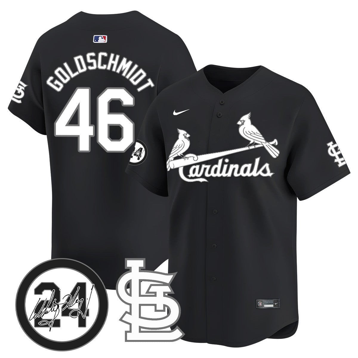 Men's St. Louis Cardinals Memorial Vapor Premier Limited Jersey - All Stitched - Black, Paul Goldschmidt