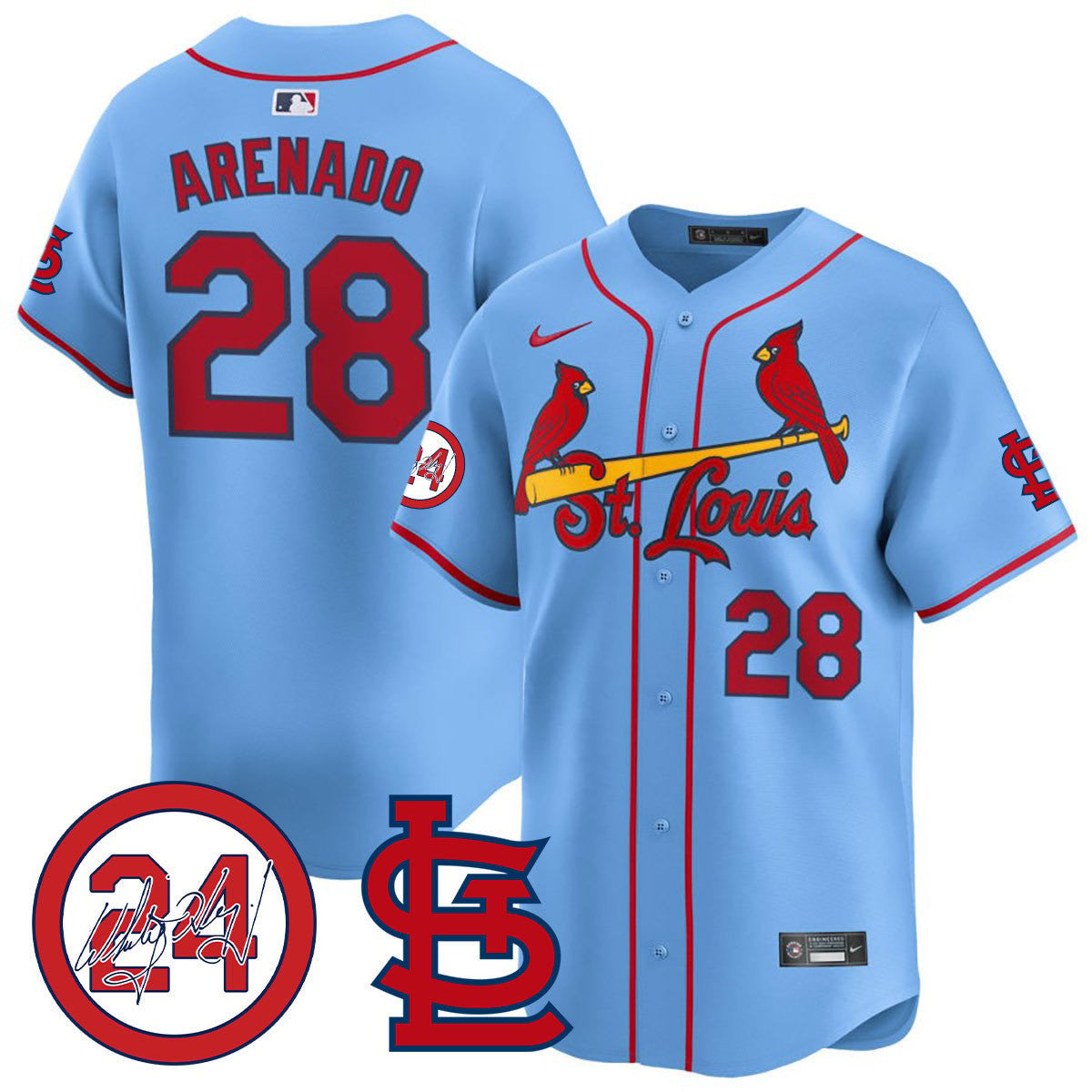 Men's St. Louis Cardinals Memorial Vapor Premier Limited Jersey - All Stitched - Blue, Nolan Arenado