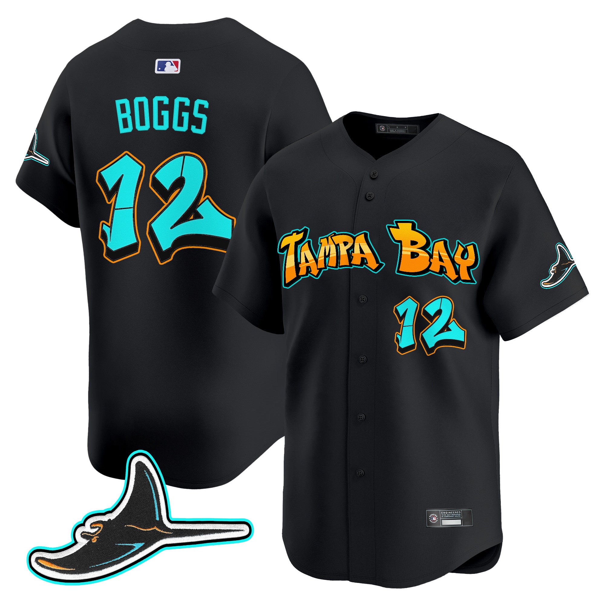 Men's Tampa Bay Rays 'Graffiti Gulfside Edition' Vapor Premier Limited Jersey - All Stitched - Black, Wade Boggs