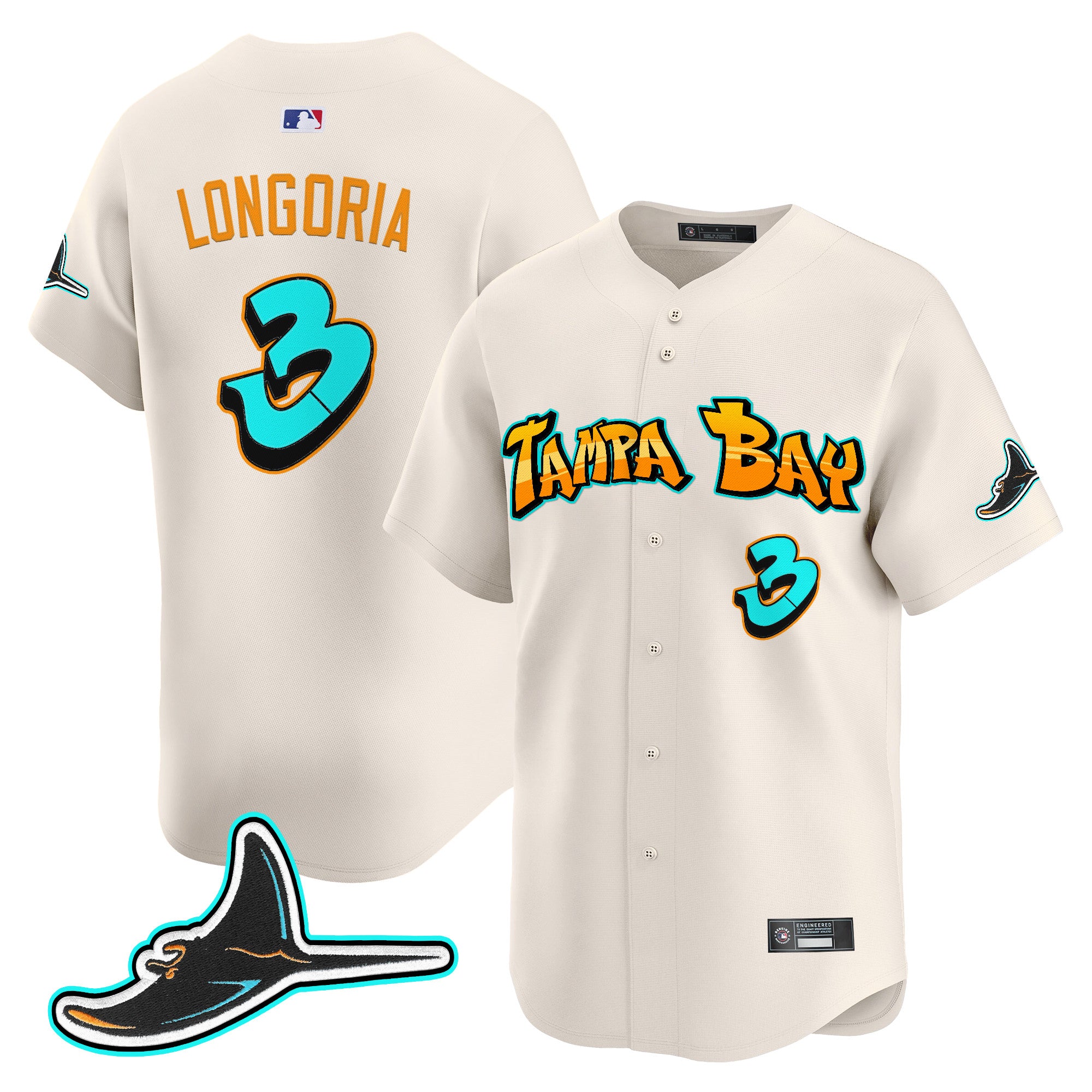 Men's Tampa Bay Rays 'Graffiti Gulfside Edition' Vapor Premier Limited Jersey - All Stitched - Cream, Evan Longoria