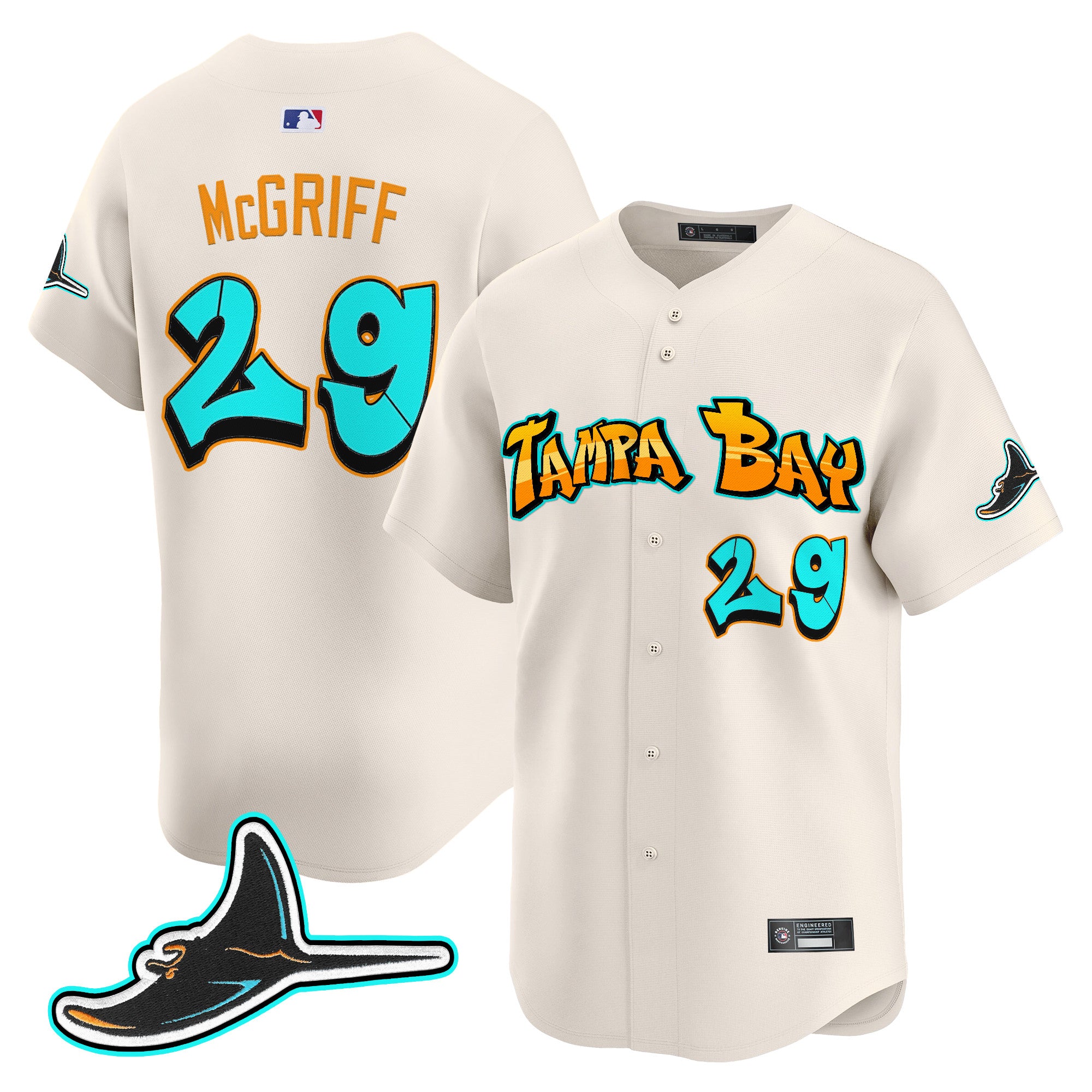Men's Tampa Bay Rays 'Graffiti Gulfside Edition' Vapor Premier Limited Jersey - All Stitched - Cream, Fred McGriff