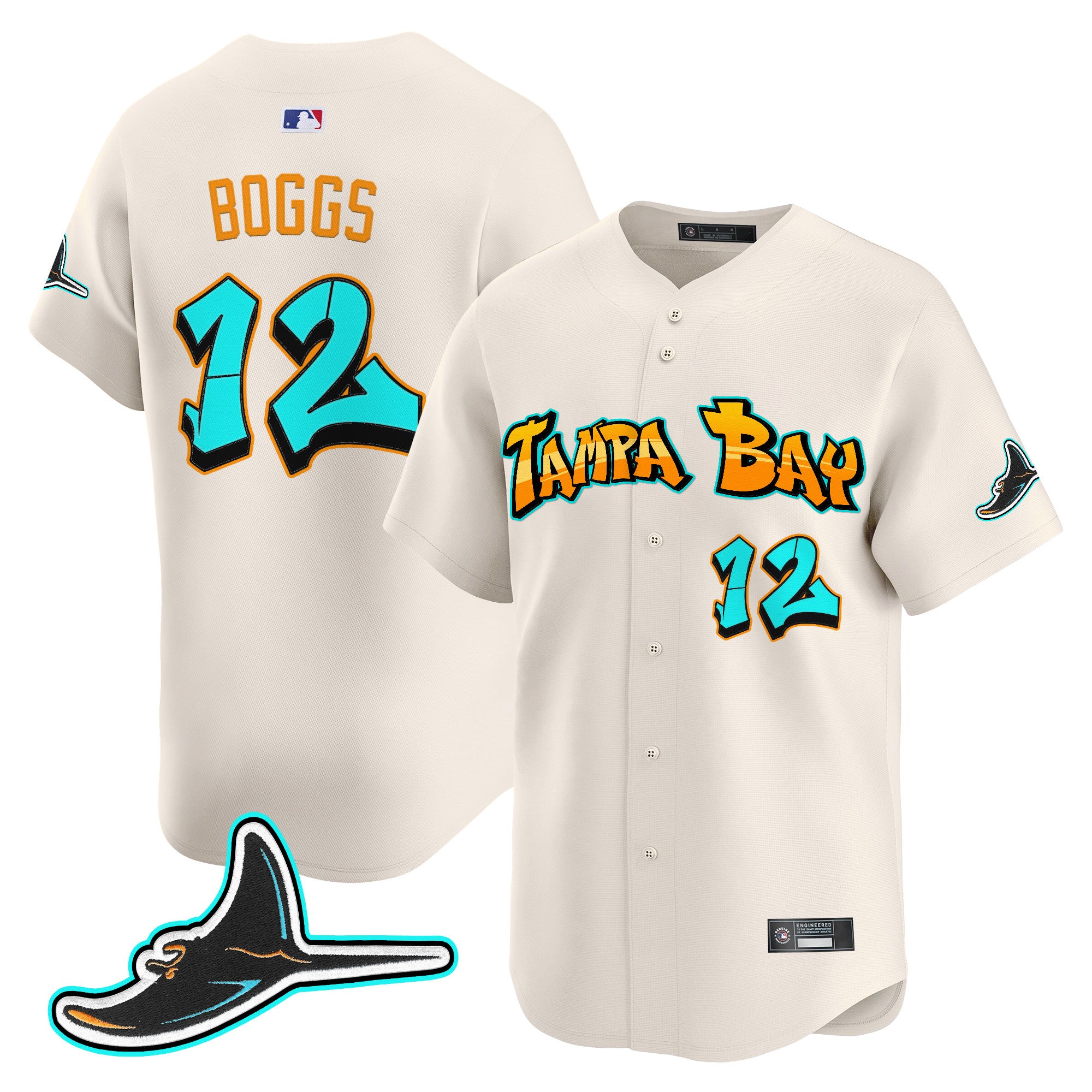 Men's Tampa Bay Rays 'Graffiti Gulfside Edition' Vapor Premier Limited Jersey - All Stitched - Cream, Wade Boggs