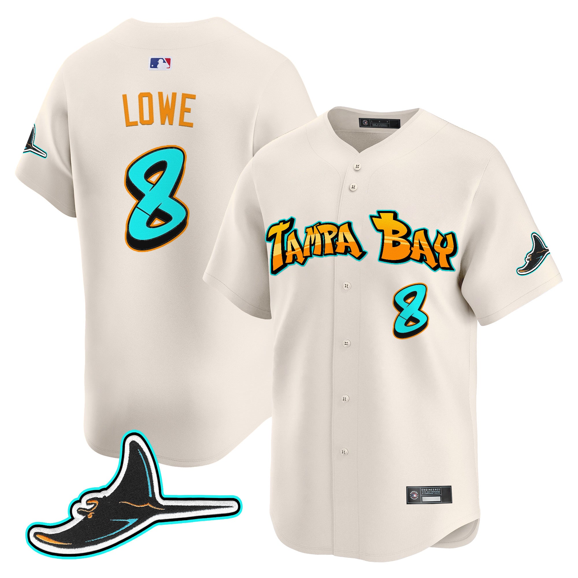 Men's Tampa Bay Rays 'Graffiti Gulfside Edition' Vapor Premier Limited Jersey - All Stitched - Cream, Brandon Lowe