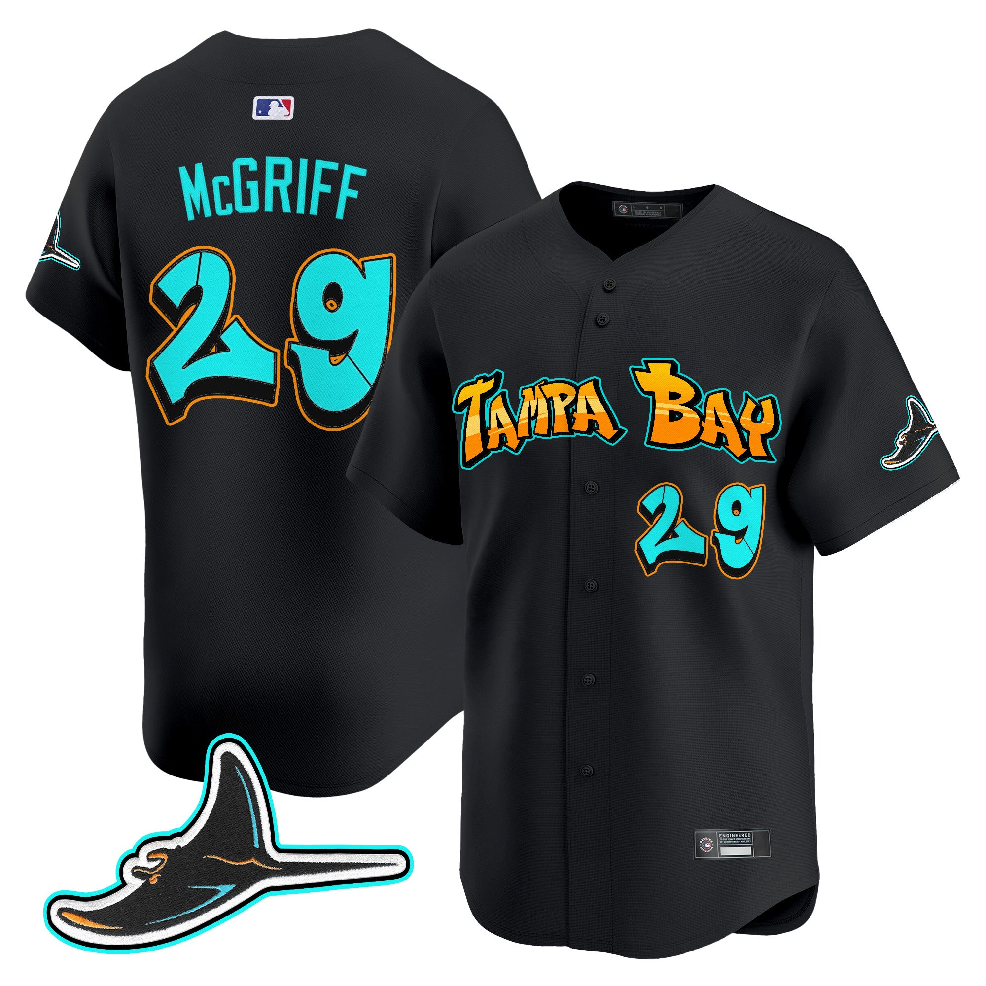 Men's Tampa Bay Rays 'Graffiti Gulfside Edition' Vapor Premier Limited Jersey - All Stitched - Black, Fred McGriff