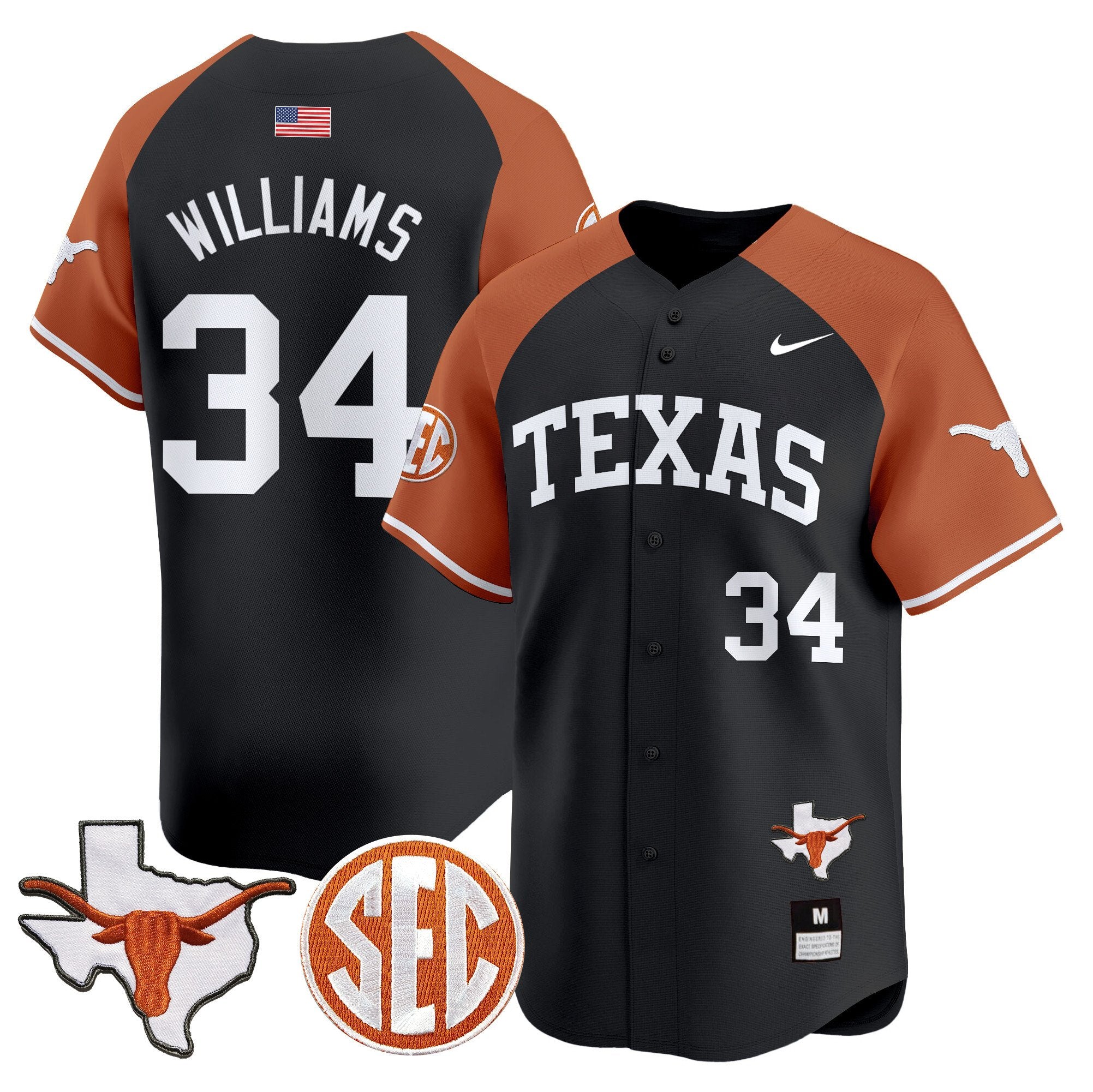 Men's Texas Longhorns 2024 Vapor Premier Baseball Jersey - All Stitched - Black Alternate, Ricky Williams