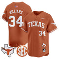 Men's Texas Longhorns 2024 Vapor Premier Baseball Jersey - All Stitched - Texas Orange, Ricky Williams
